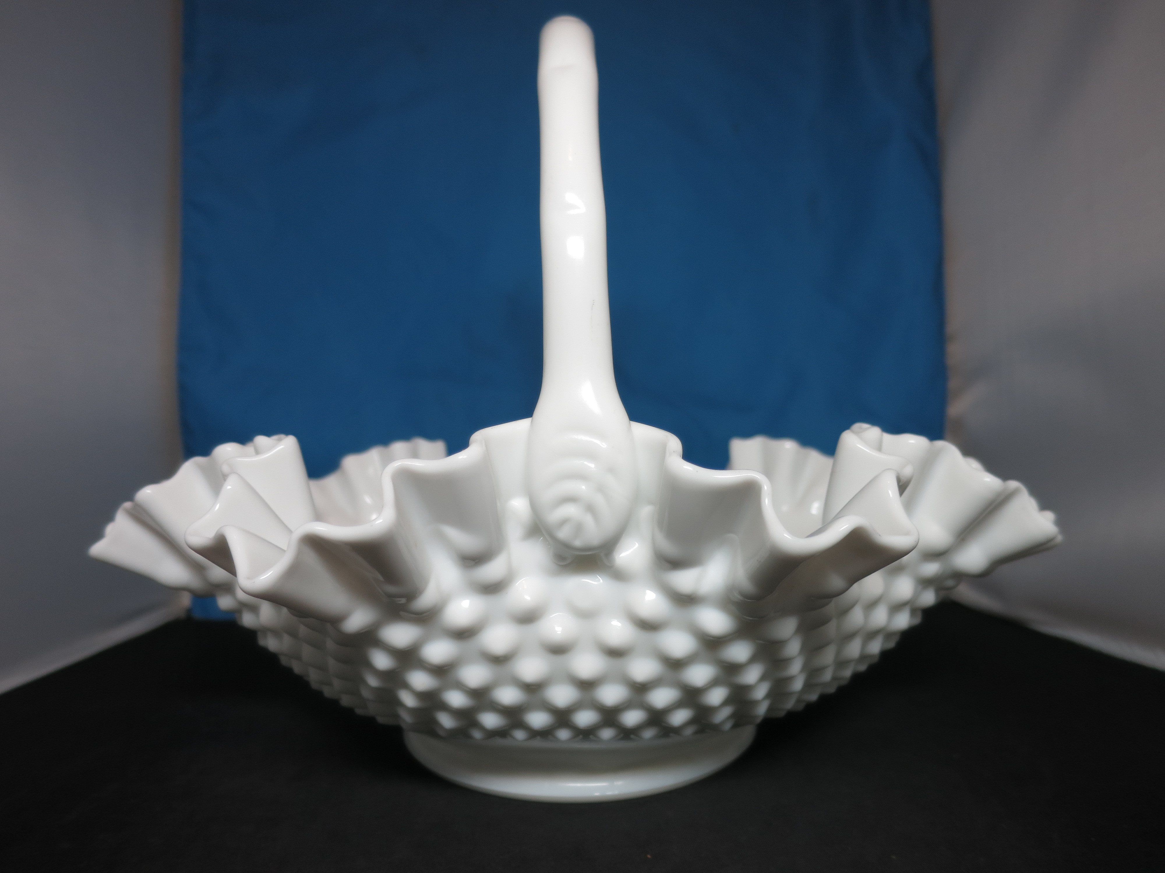 Fenton Hobnail Milk Glass Basket 11 inch