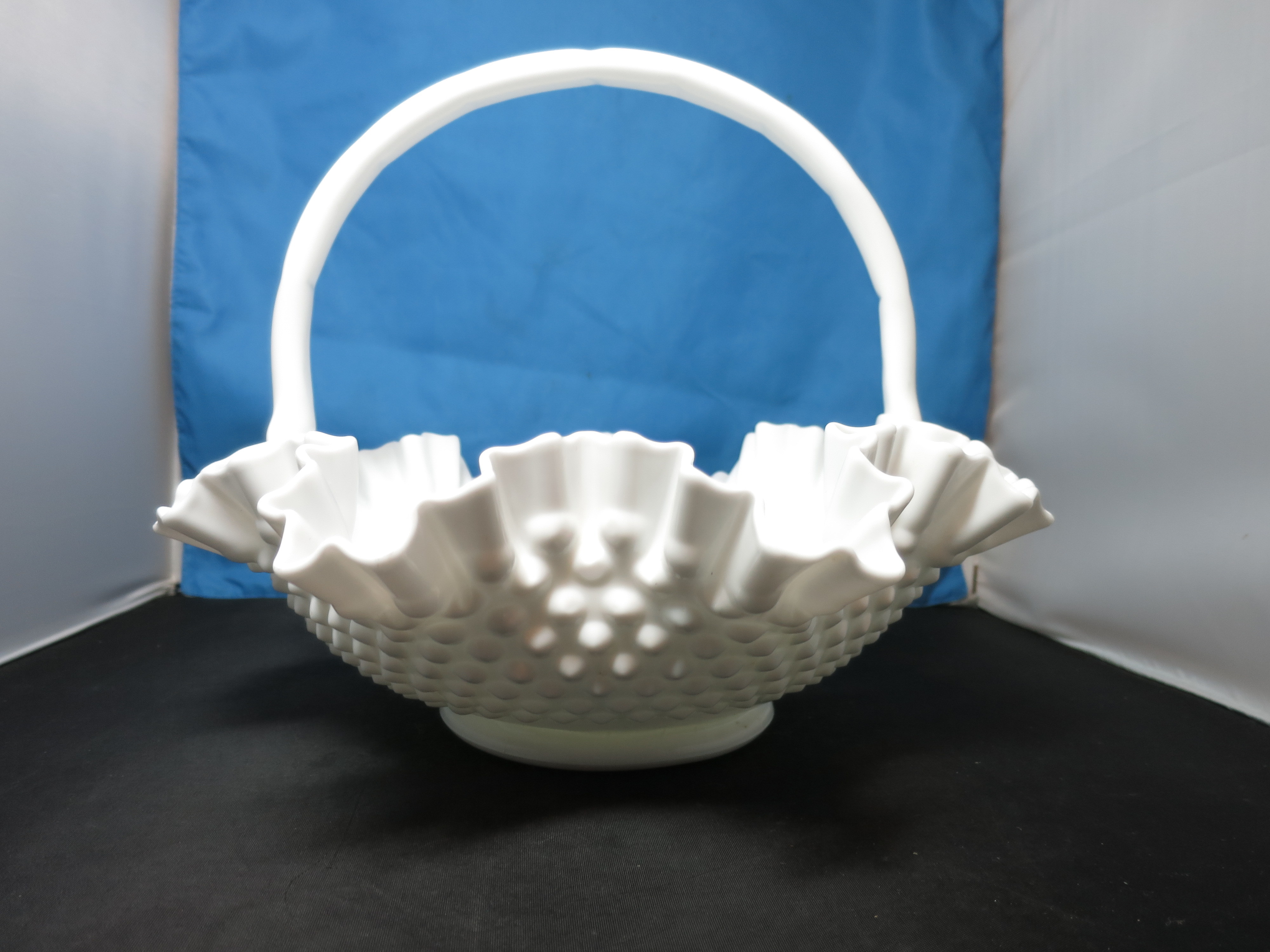 Fenton Hobnail Milk Glass Basket 11 inch