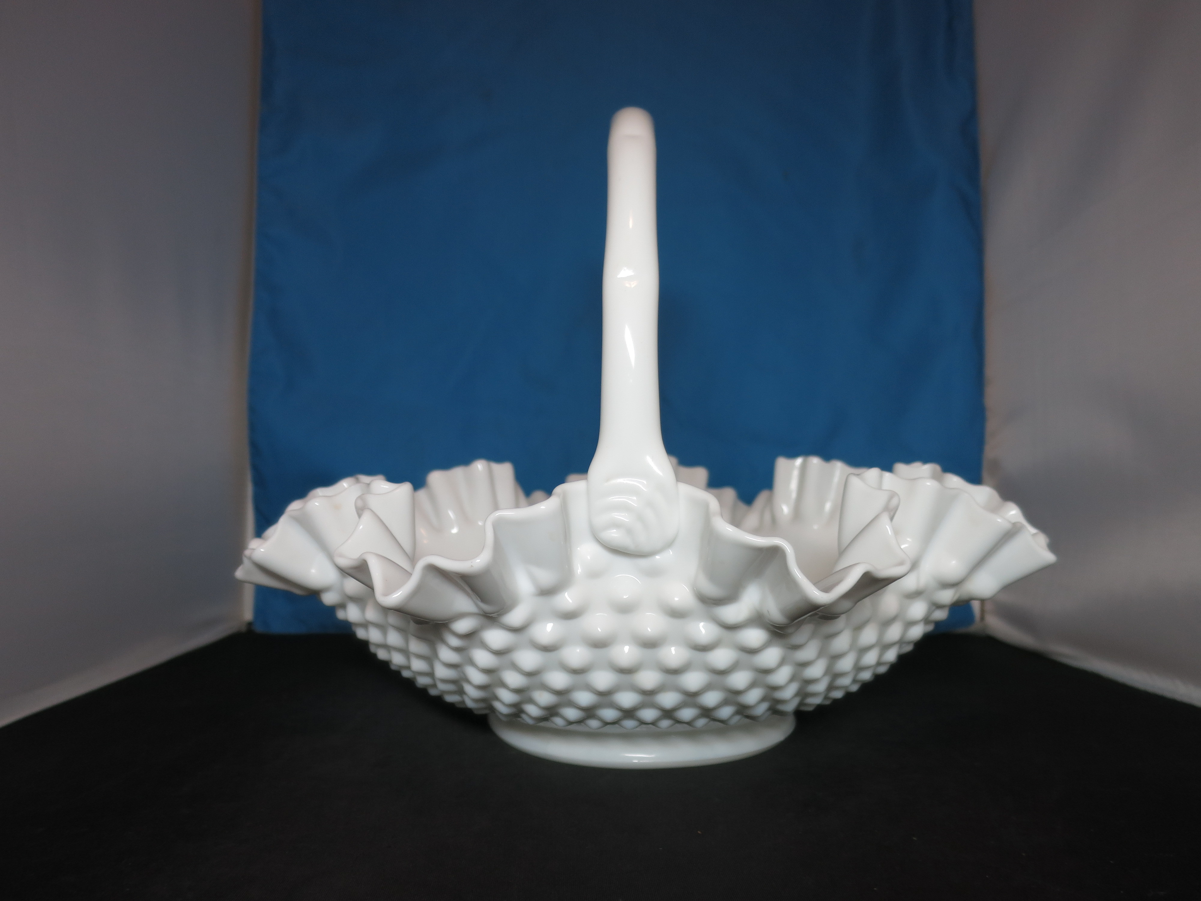 Fenton Hobnail Milk Glass Basket 11 inch