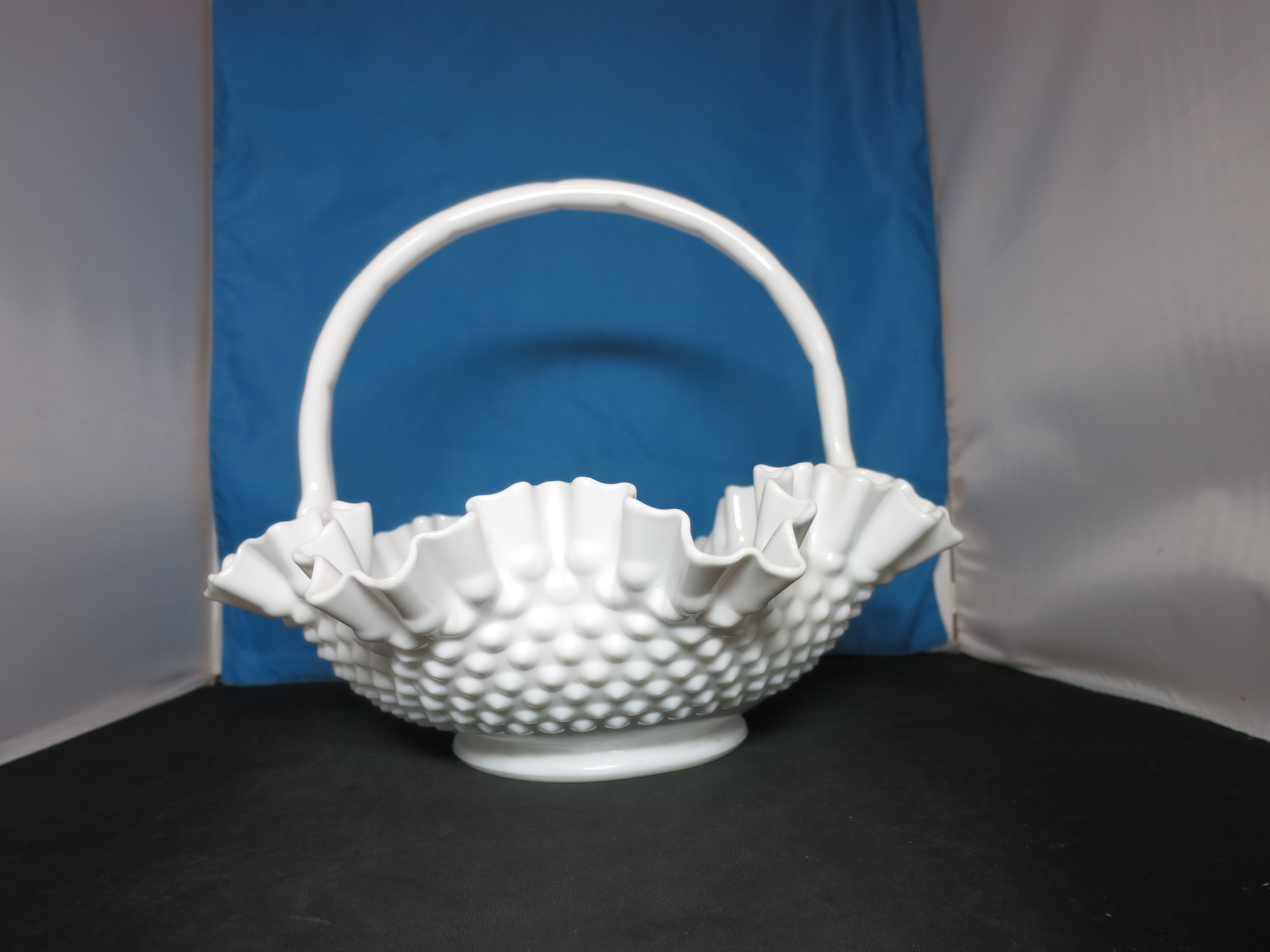 Fenton Hobnail Milk Glass Basket 11 inch