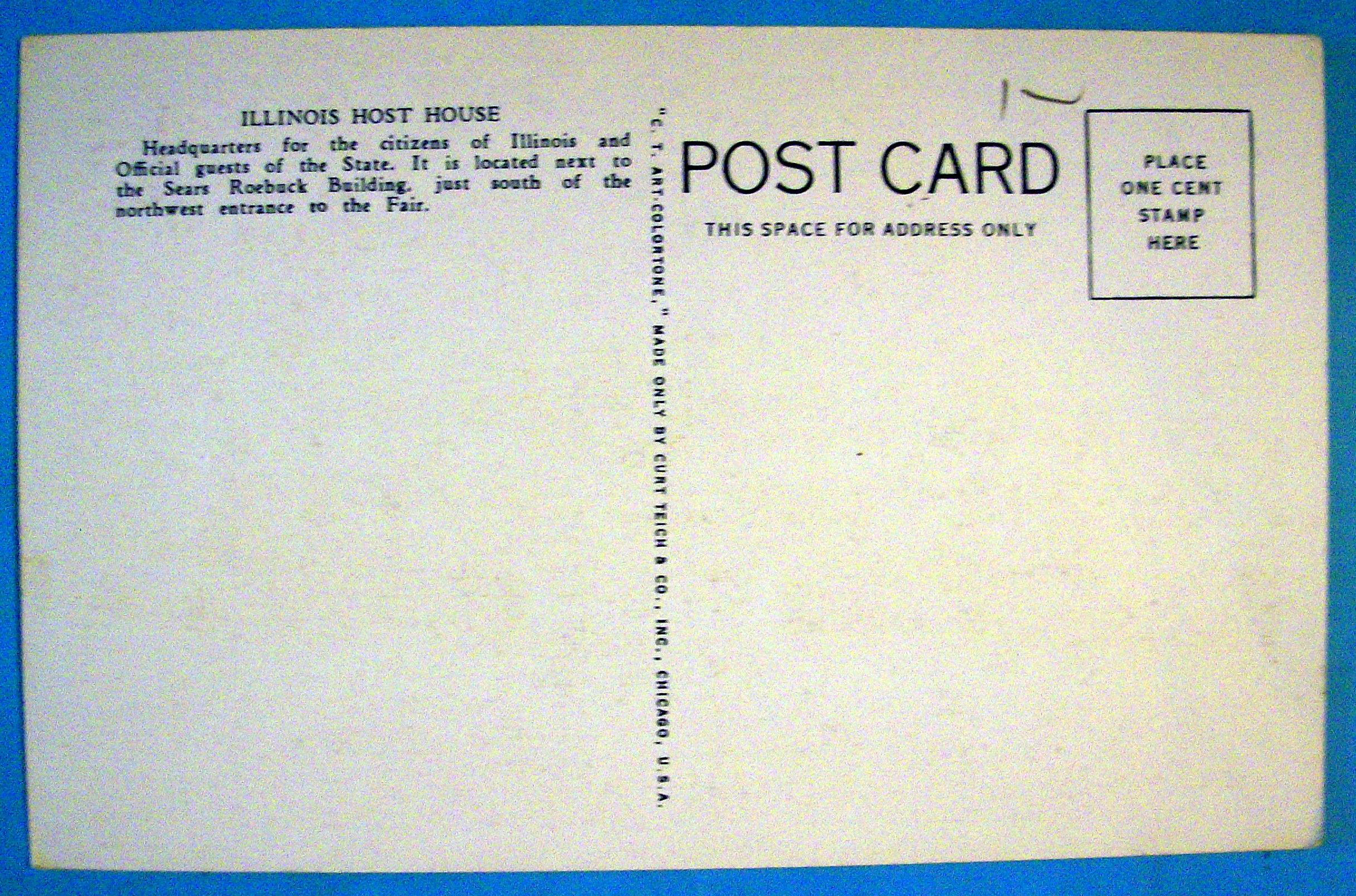 Illinois Host House Postcard (Chicago World's Fair)