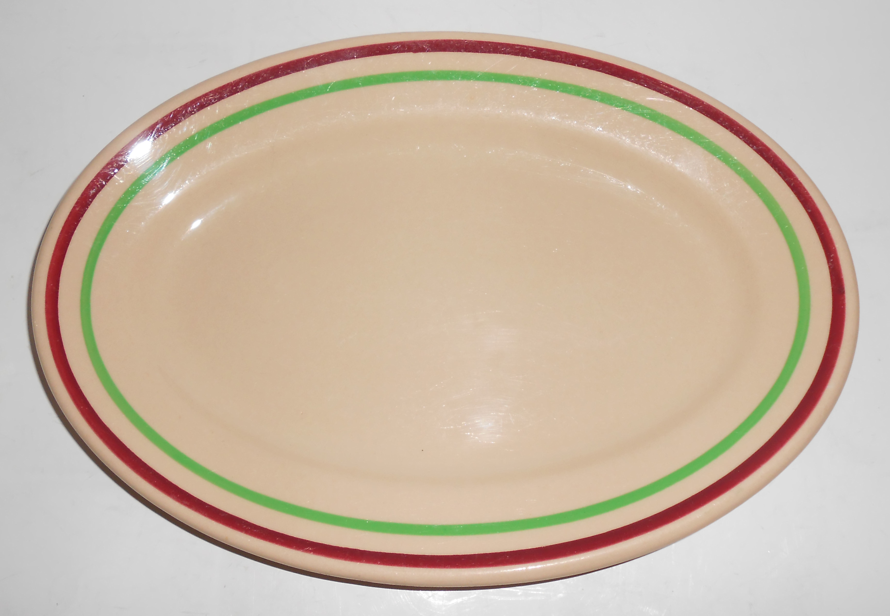 Shenango China Restaurant Ware Green/Red Band Platter