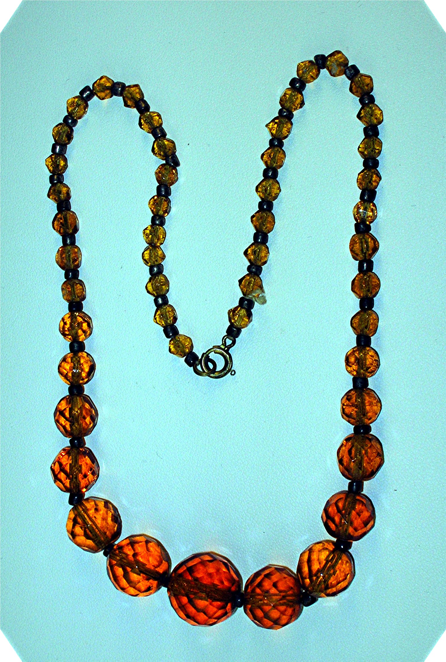 Amber Vintage Faceted Graduated Glass Necklace