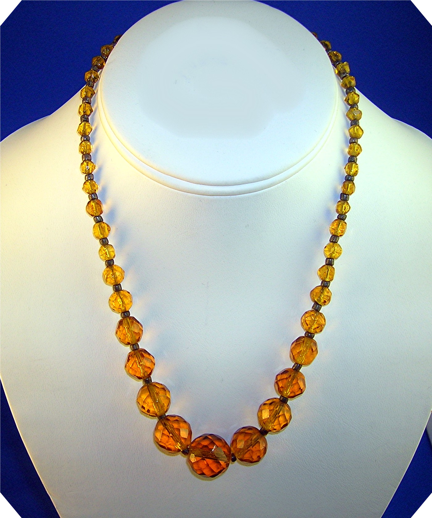 Amber Vintage Faceted Graduated Glass Necklace