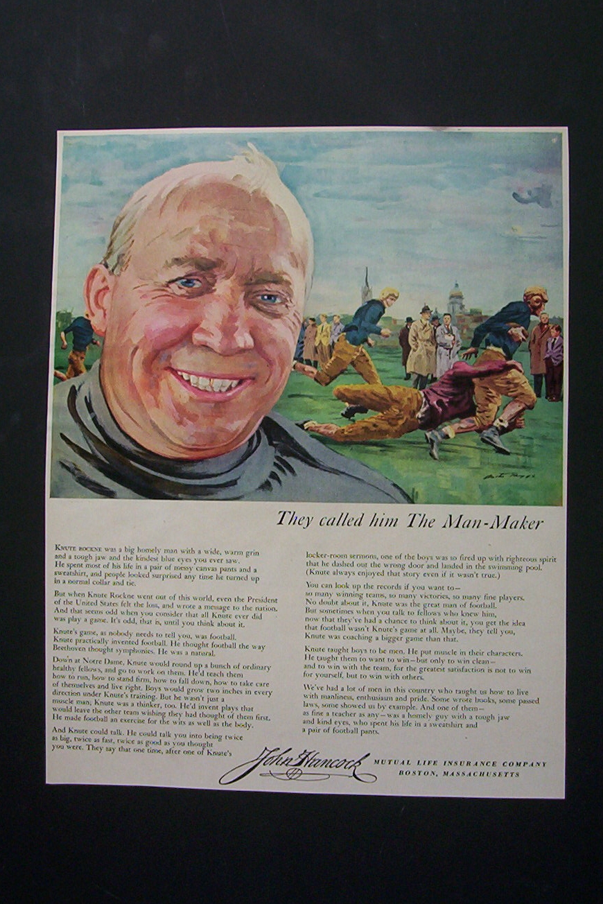 1953 John Hancock Insurance w/Football's Knute Rockne