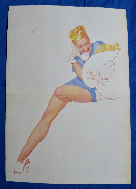 Original 1946 Sexy Pin Up Girl Talking On Telephone While Holding Hat With Flowers In It By George Petty