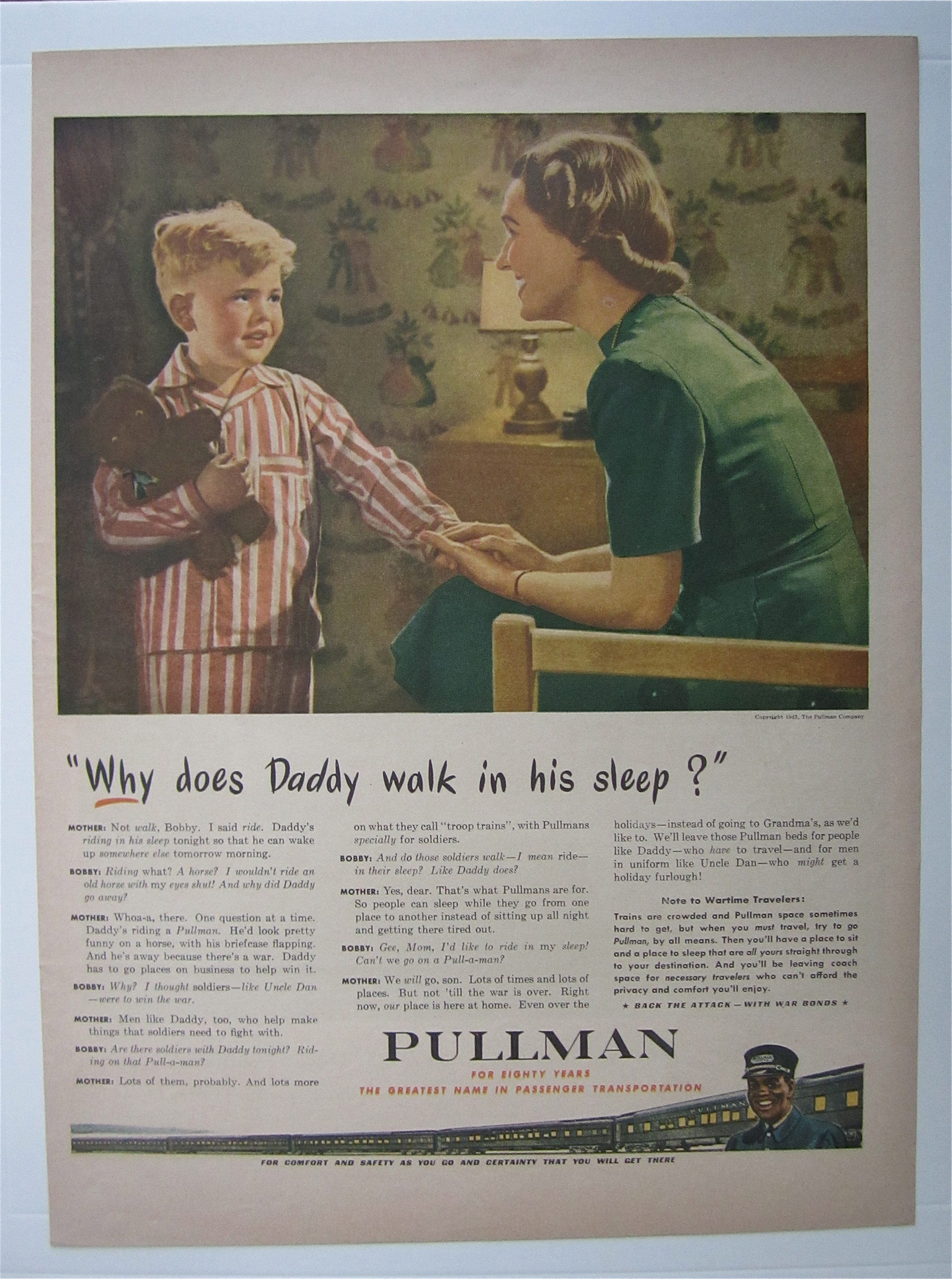 1943 Pullman with Woman Talking To Little Boy With Bear