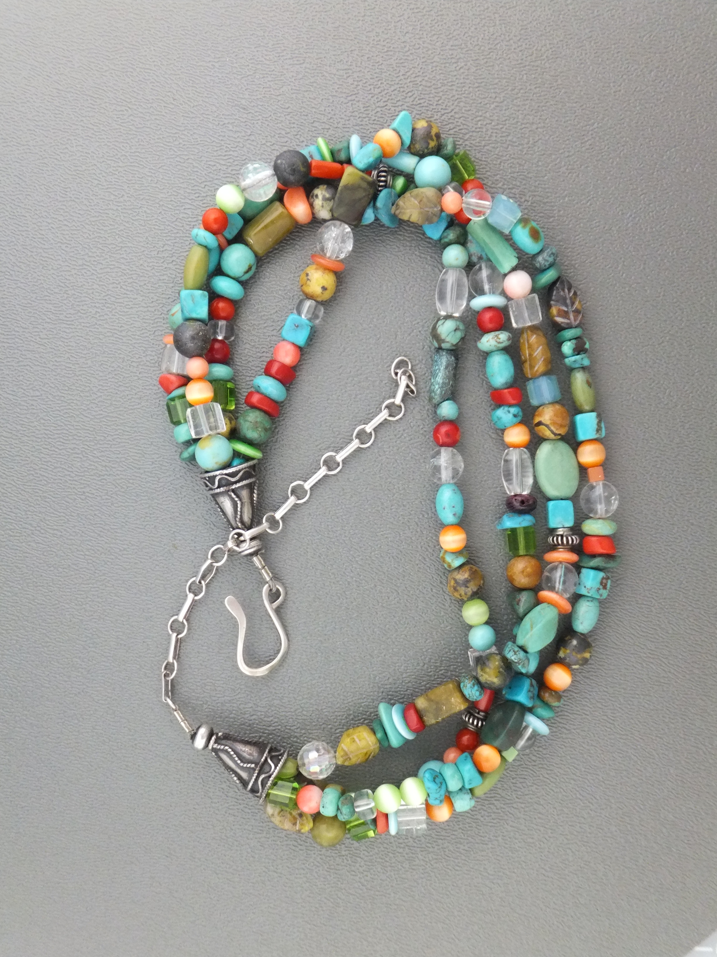 Native American Sterling Silver Turquoise Coral Glass