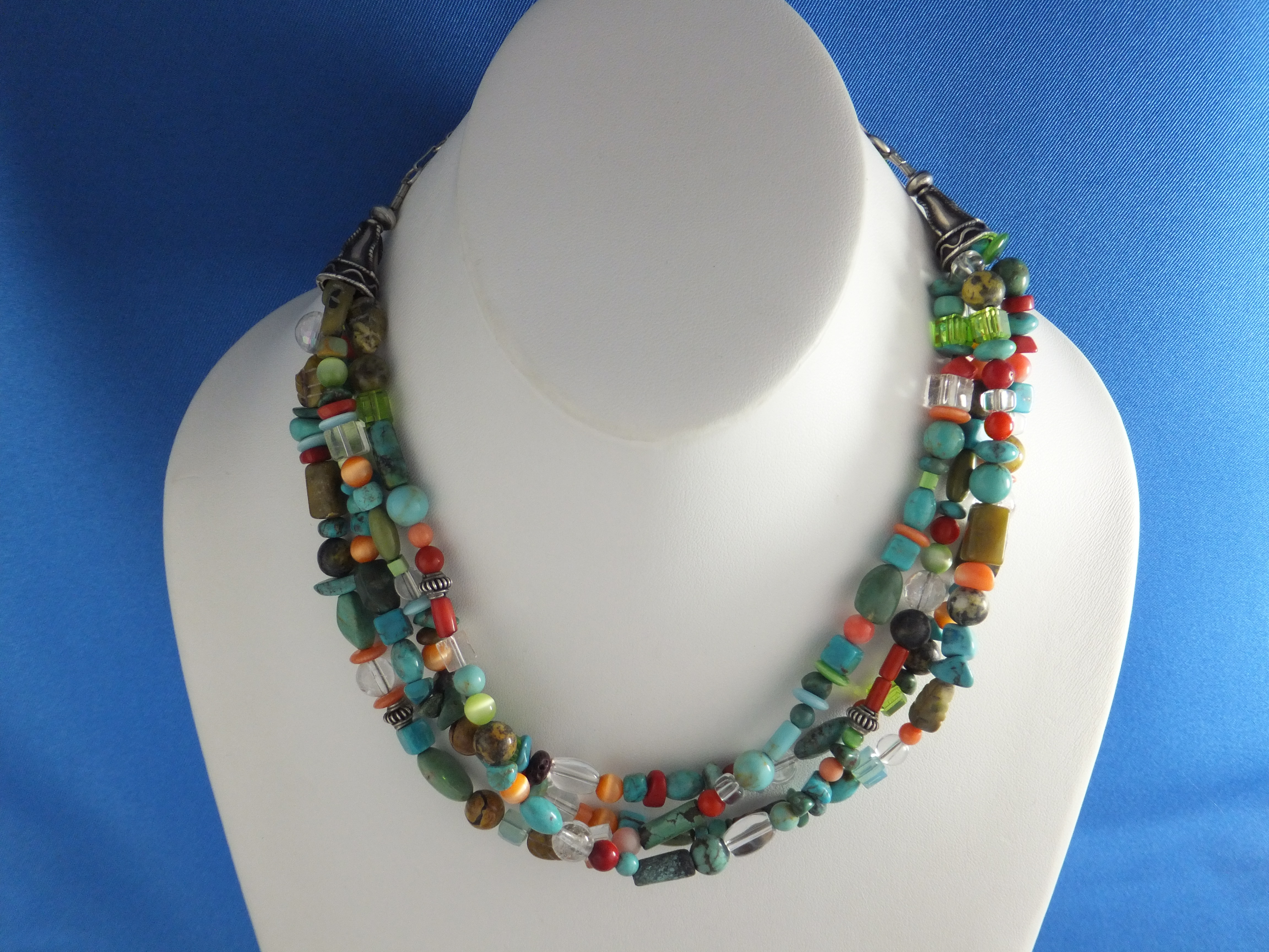 Native American Sterling Silver Turquoise Coral Glass
