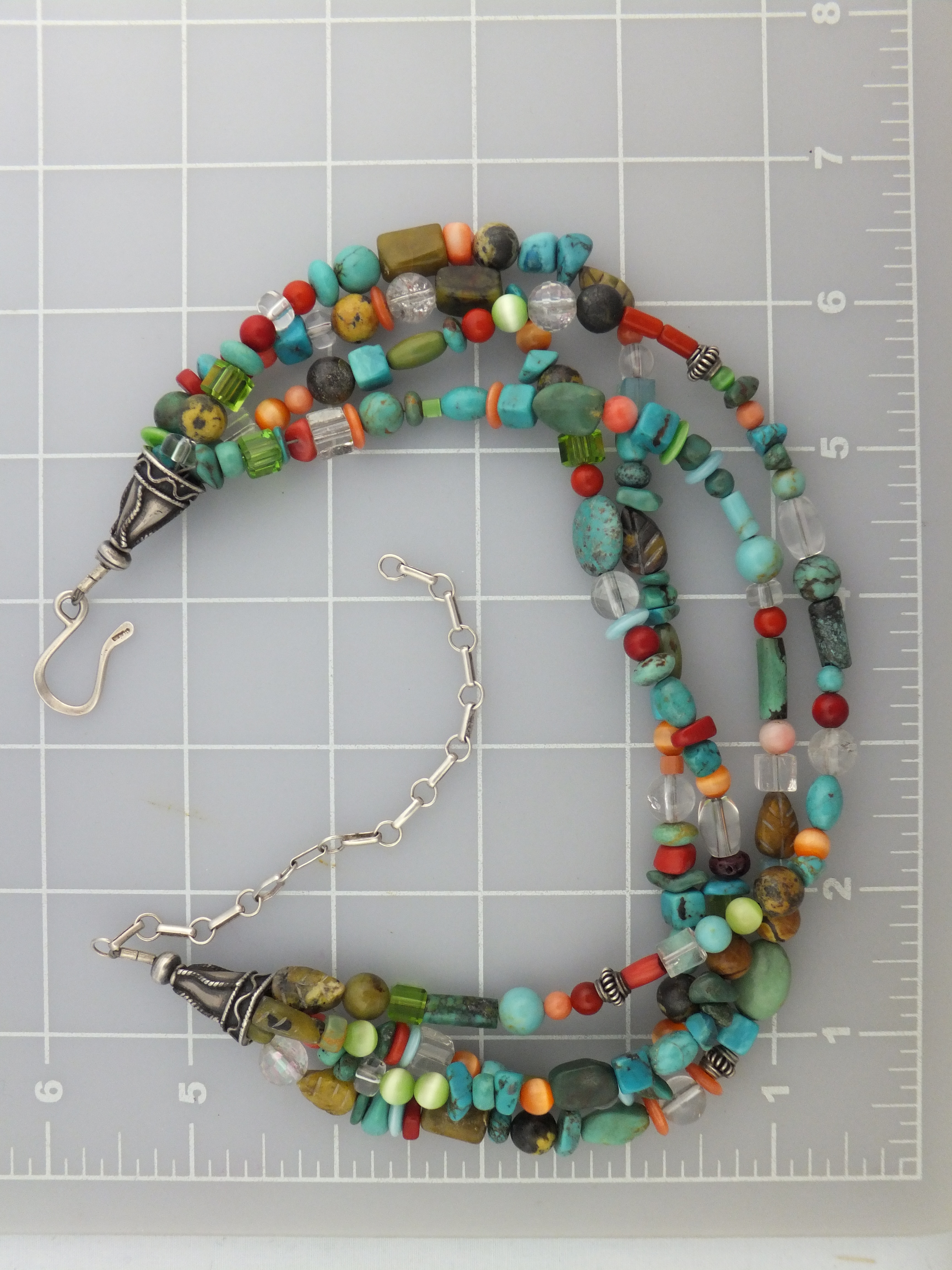Native American Sterling Silver Turquoise Coral Glass