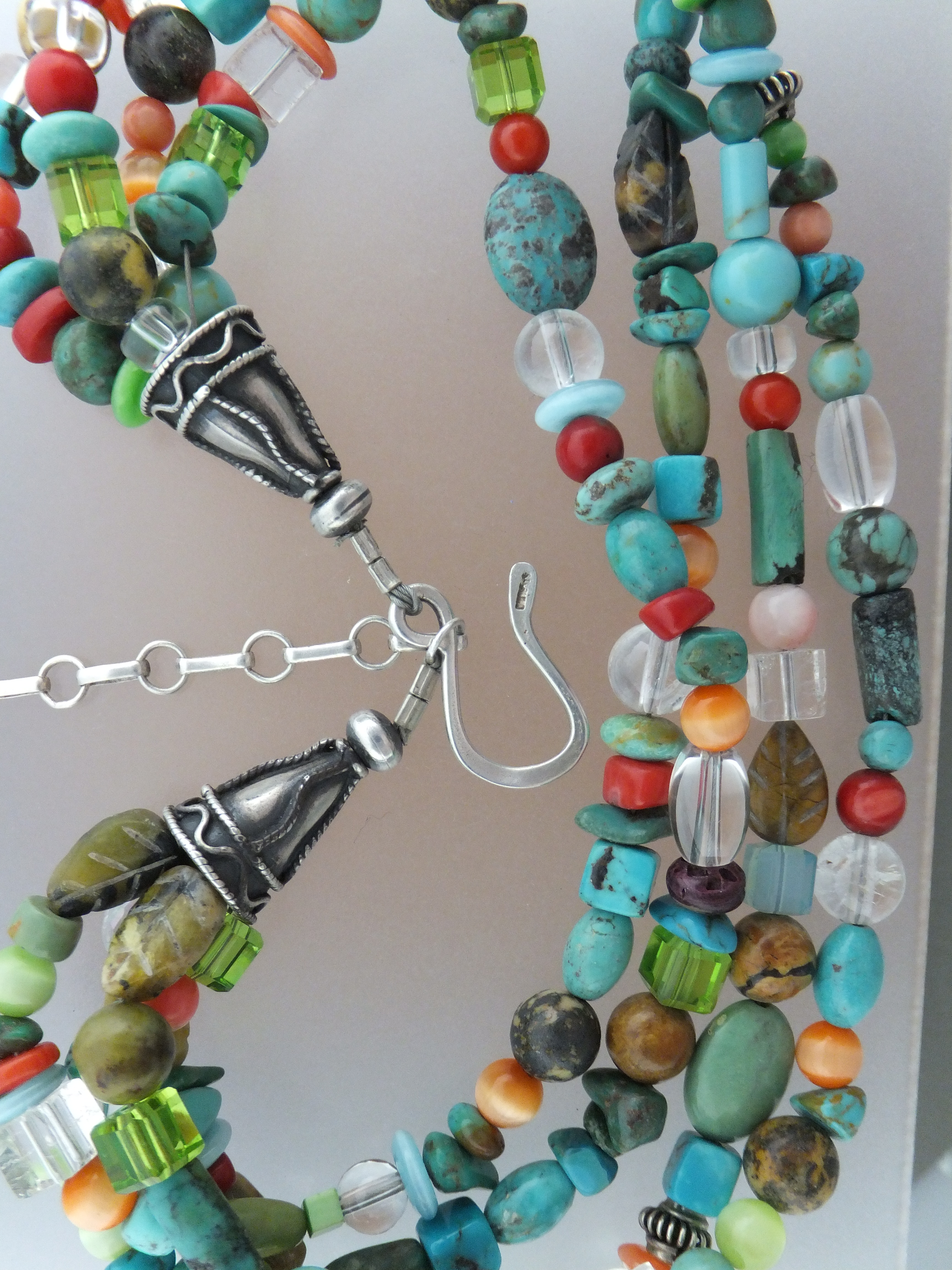 Native American Sterling Silver Turquoise Coral Glass