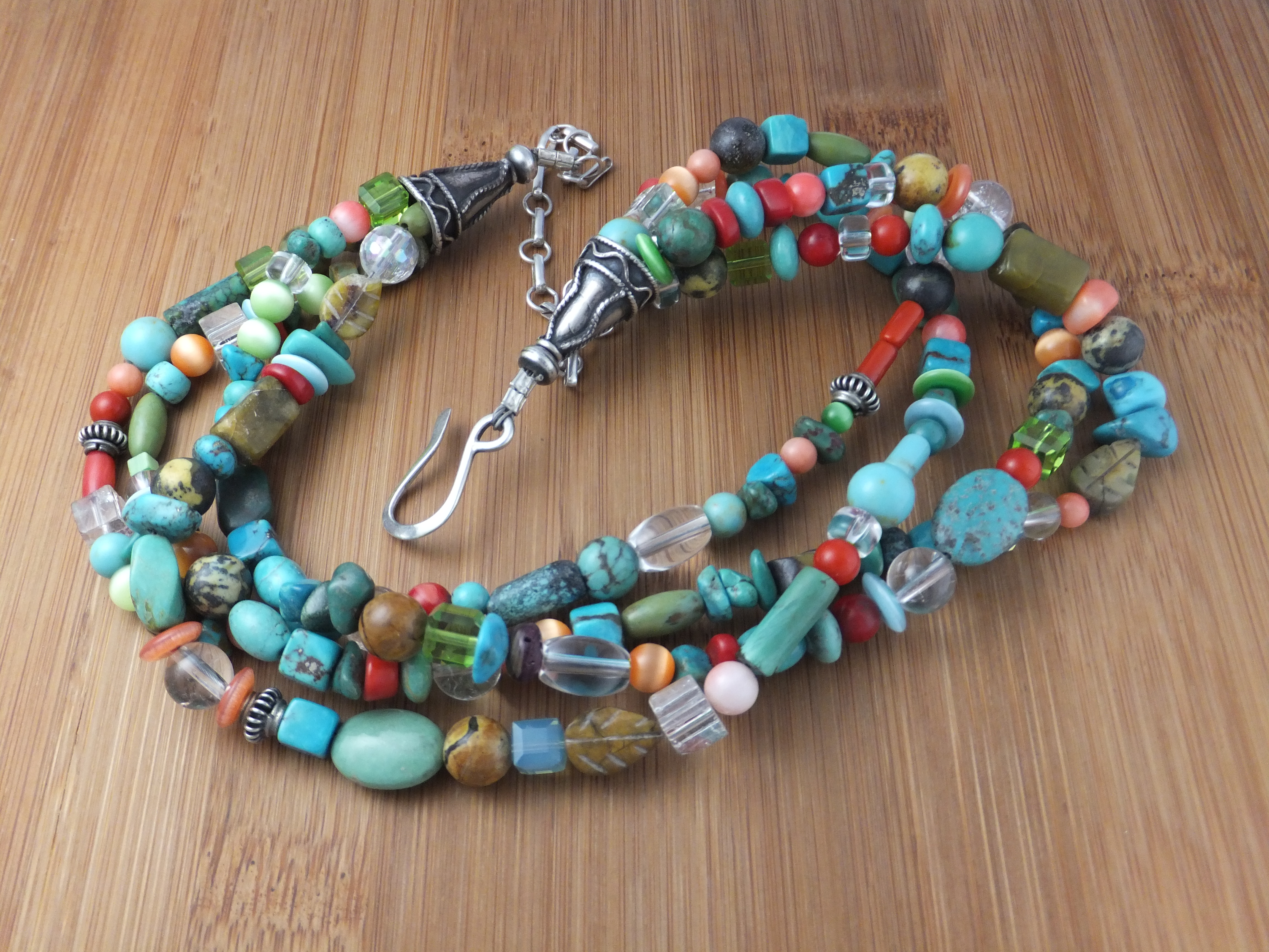 Native American Sterling Silver Turquoise Coral Glass