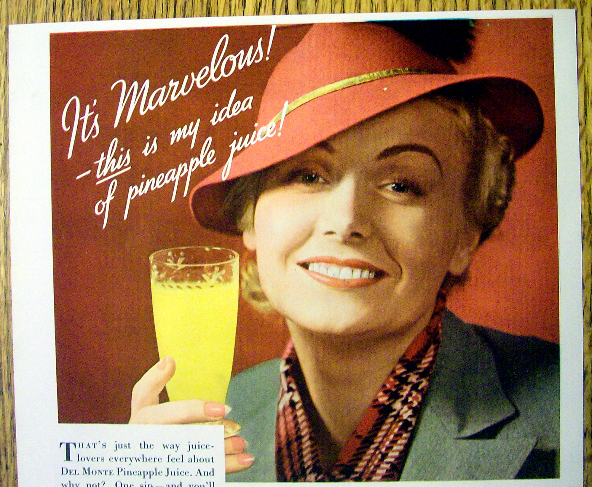 1936 Del Monte Pineapple Juice w/Woman Holding Glass