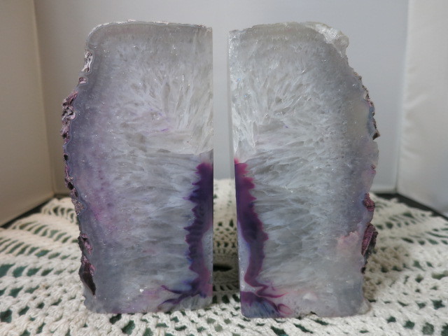 Vintage Purple Agate Gemstone Rock Bookends