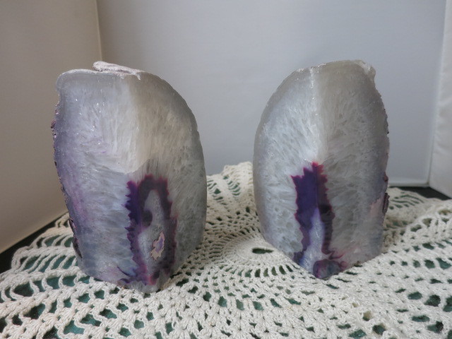 Vintage Purple Agate Gemstone Rock Bookends