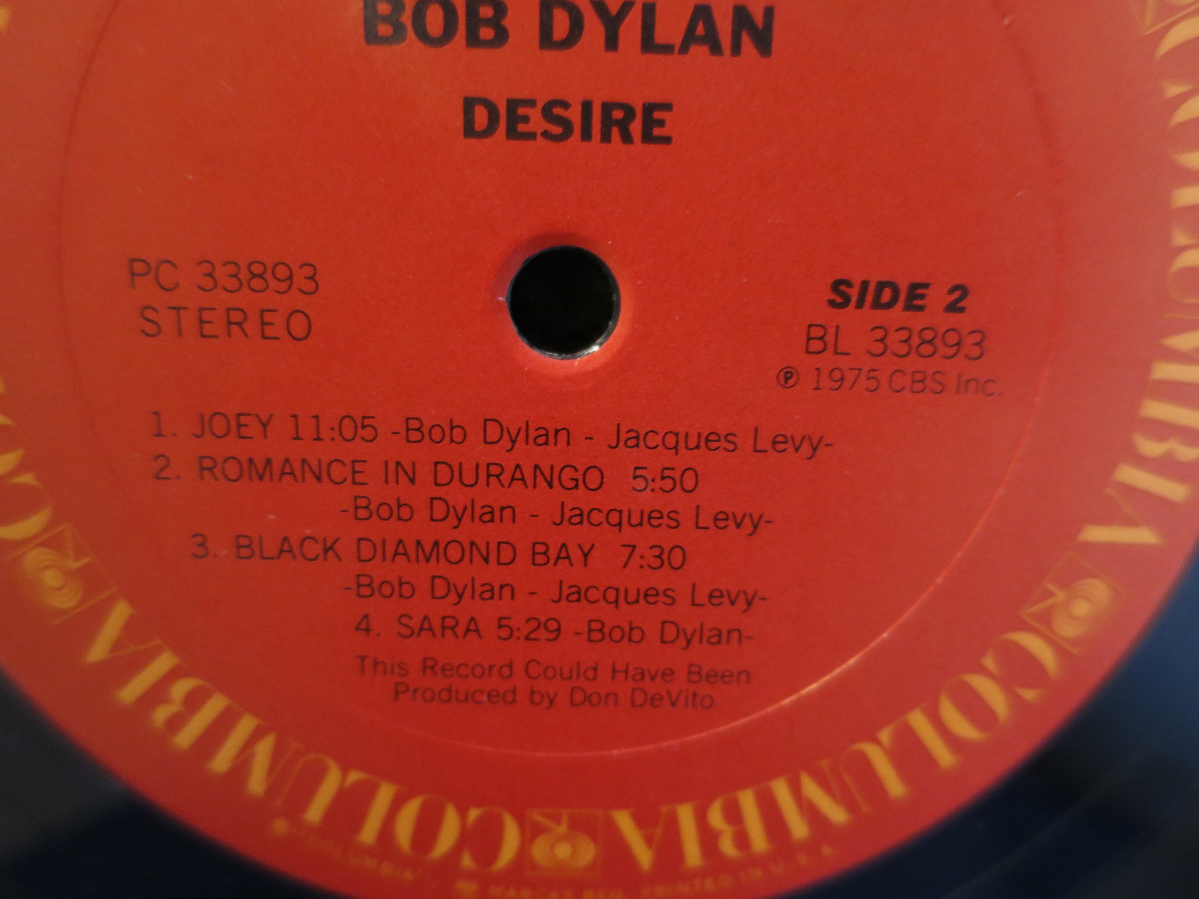Bob Dylan Desire LP Record Album Columbia PC 33893 1975
