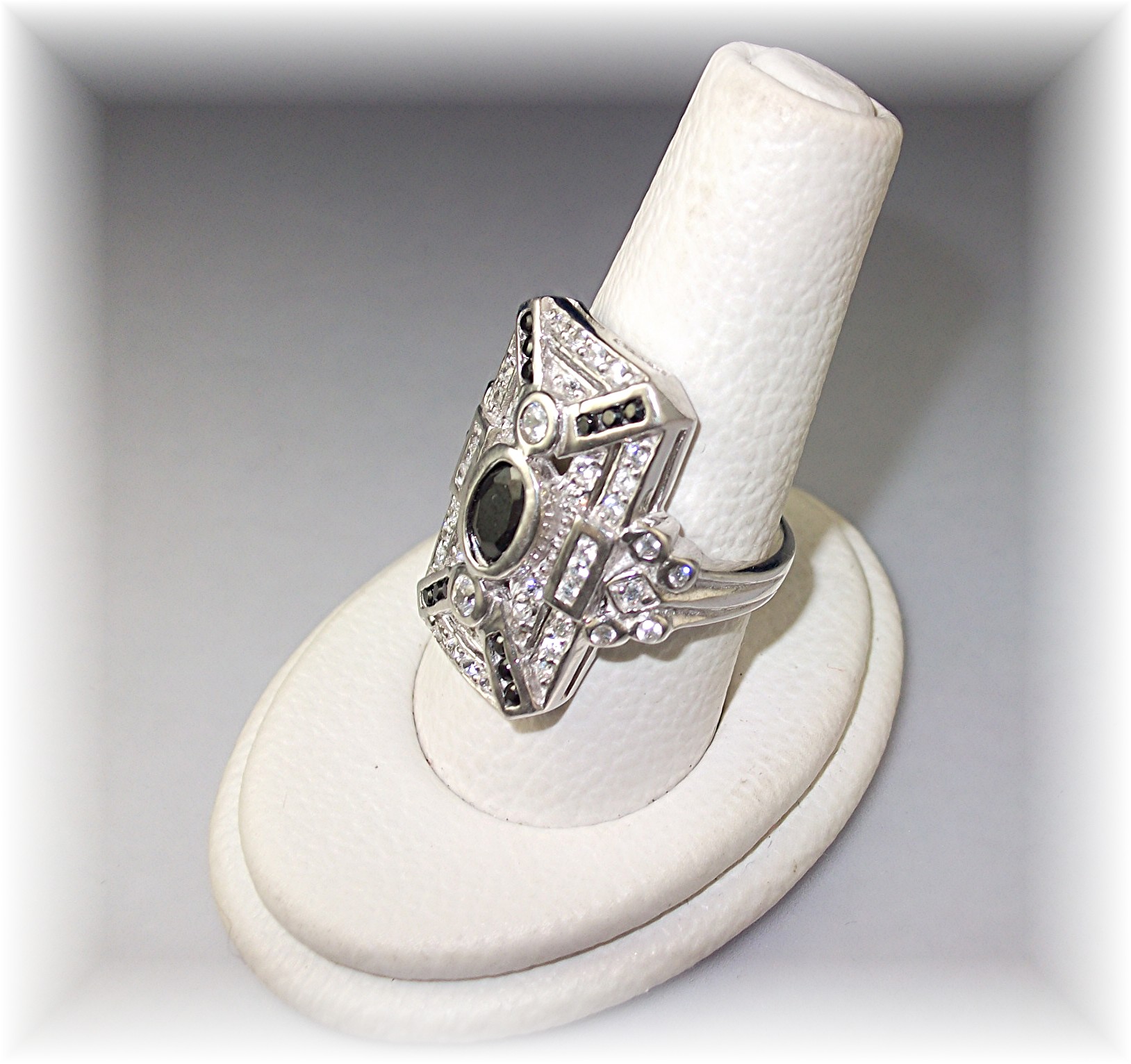Ring Sterling Silver Sapphire Crystal Antique Look