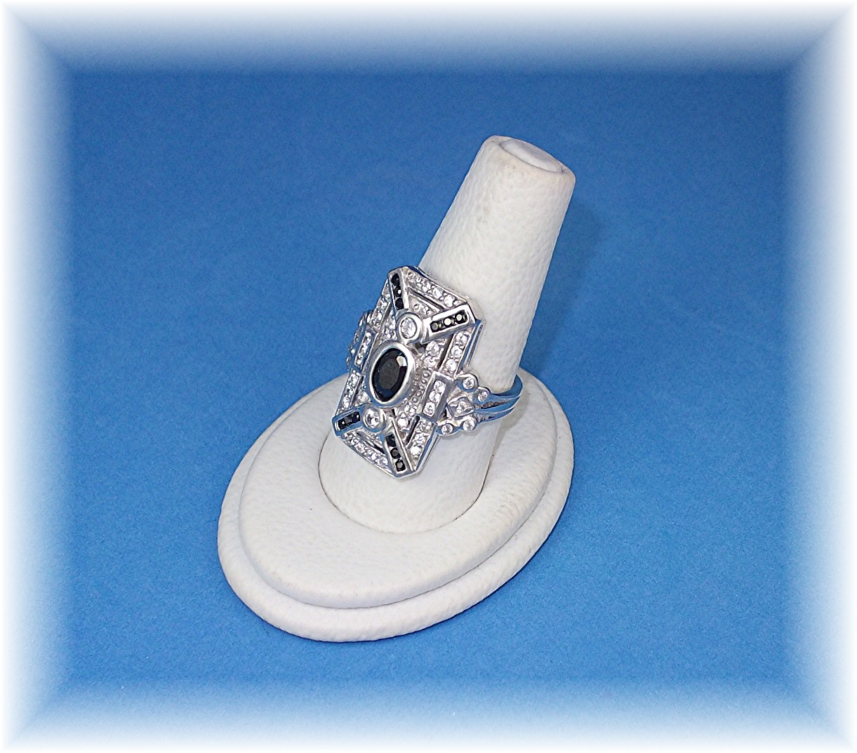 Ring Sterling Silver Sapphire Crystal Antique Look