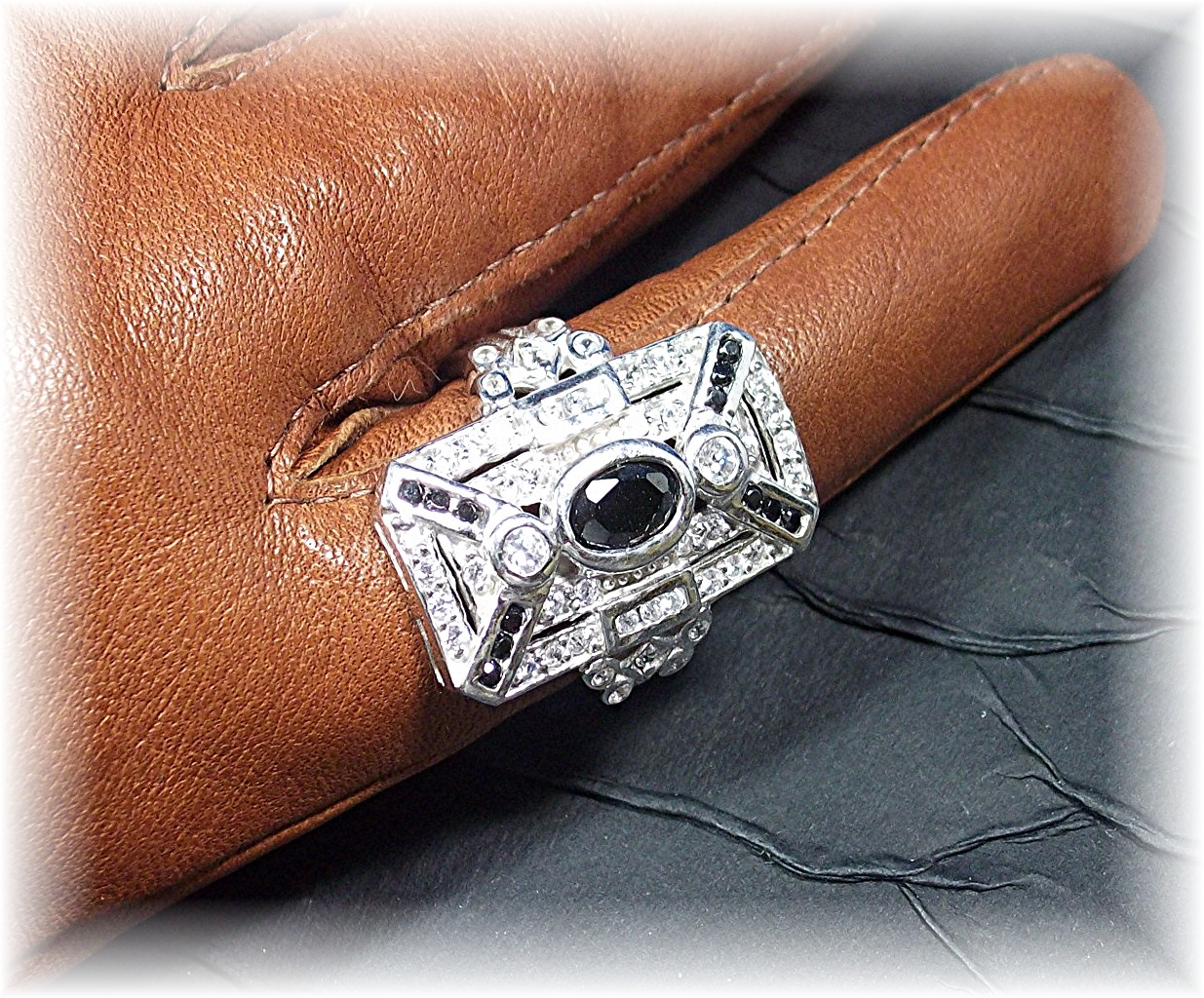 Ring Sterling Silver Sapphire Crystal Antique Look