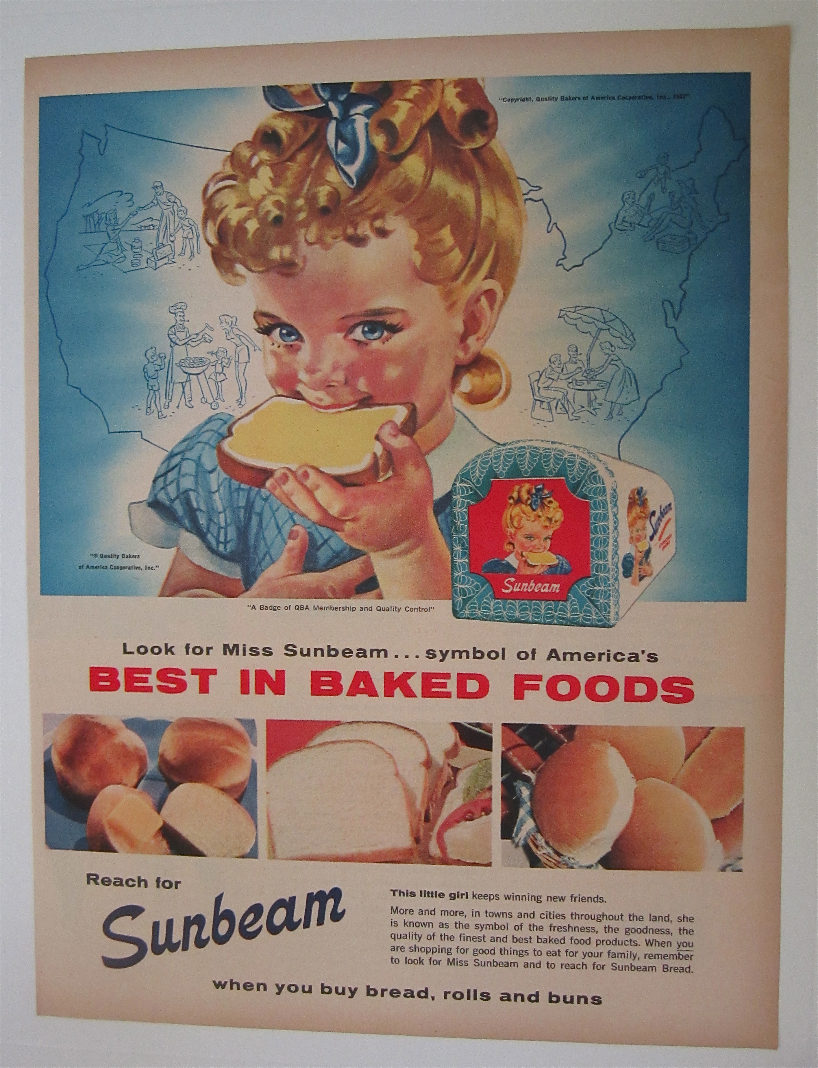 1957 Sunbeam Bread with Miss Sunbeam Eating Bread