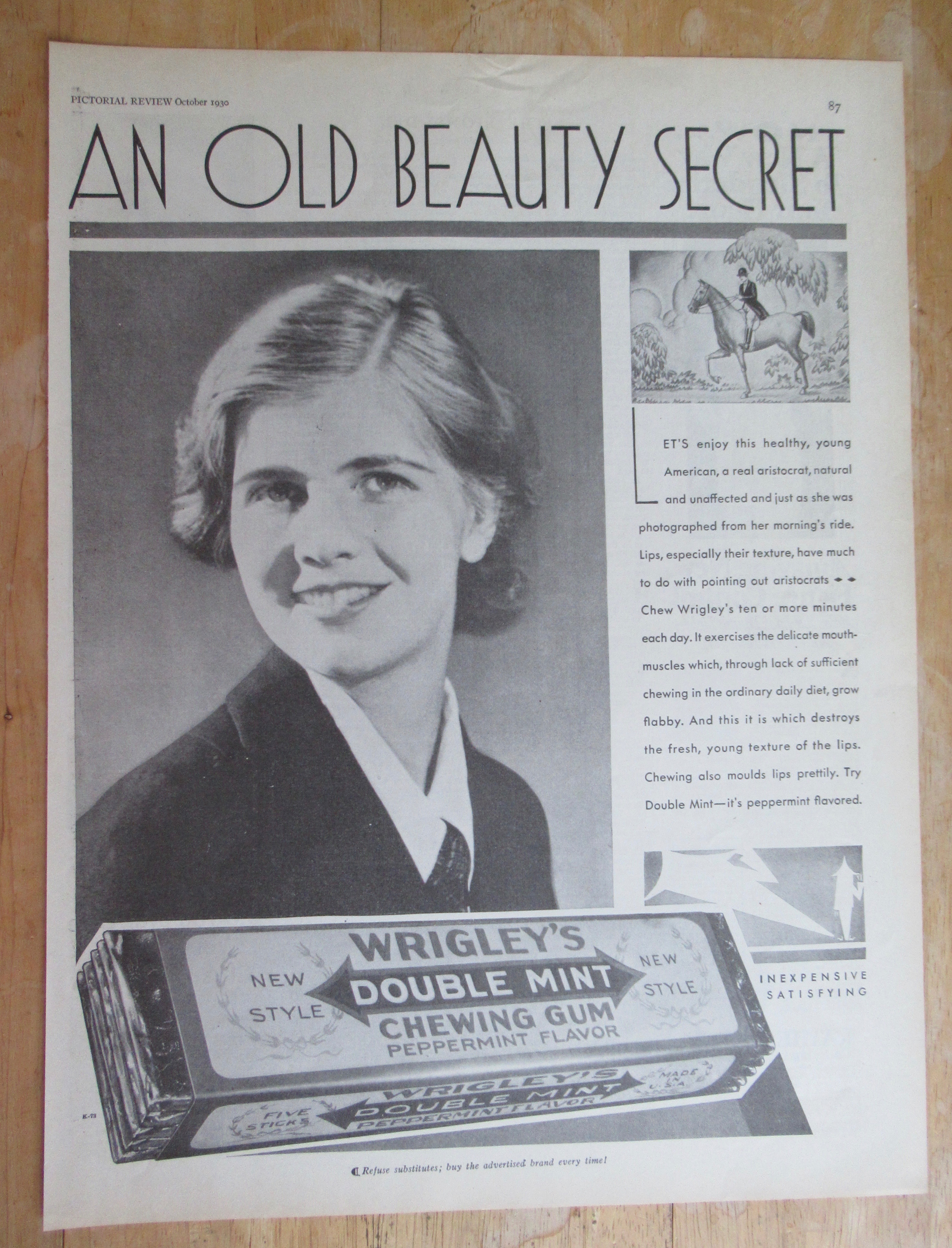 1930 Wrigley's Double Mint Chewing Gum w/ Girl Smiling