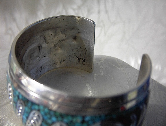 Native American Sterling Silver Coral Turquoise Inlay