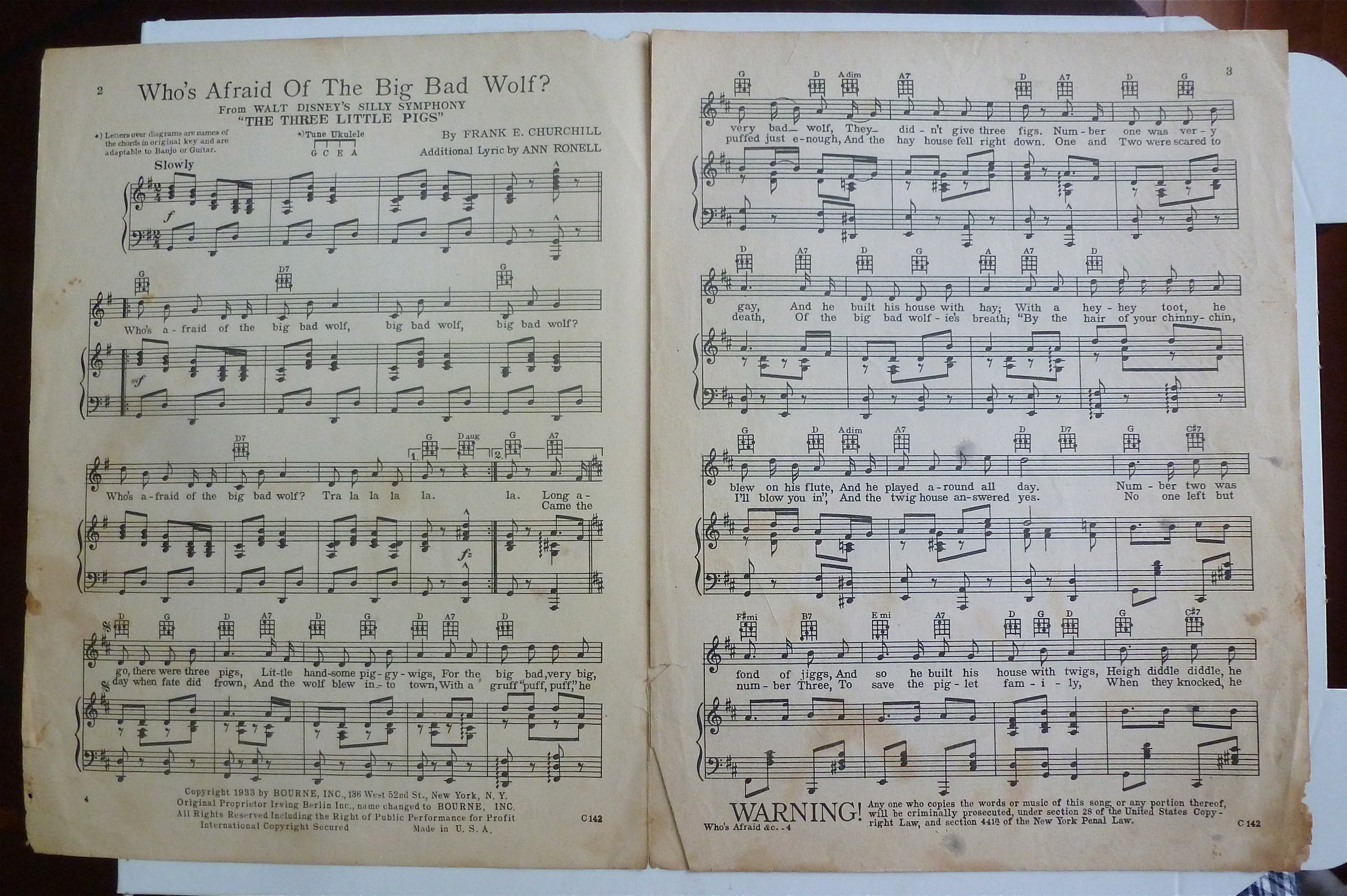 Sheet Music For 1933 Who's Afraid Of The Big Bad Wolf