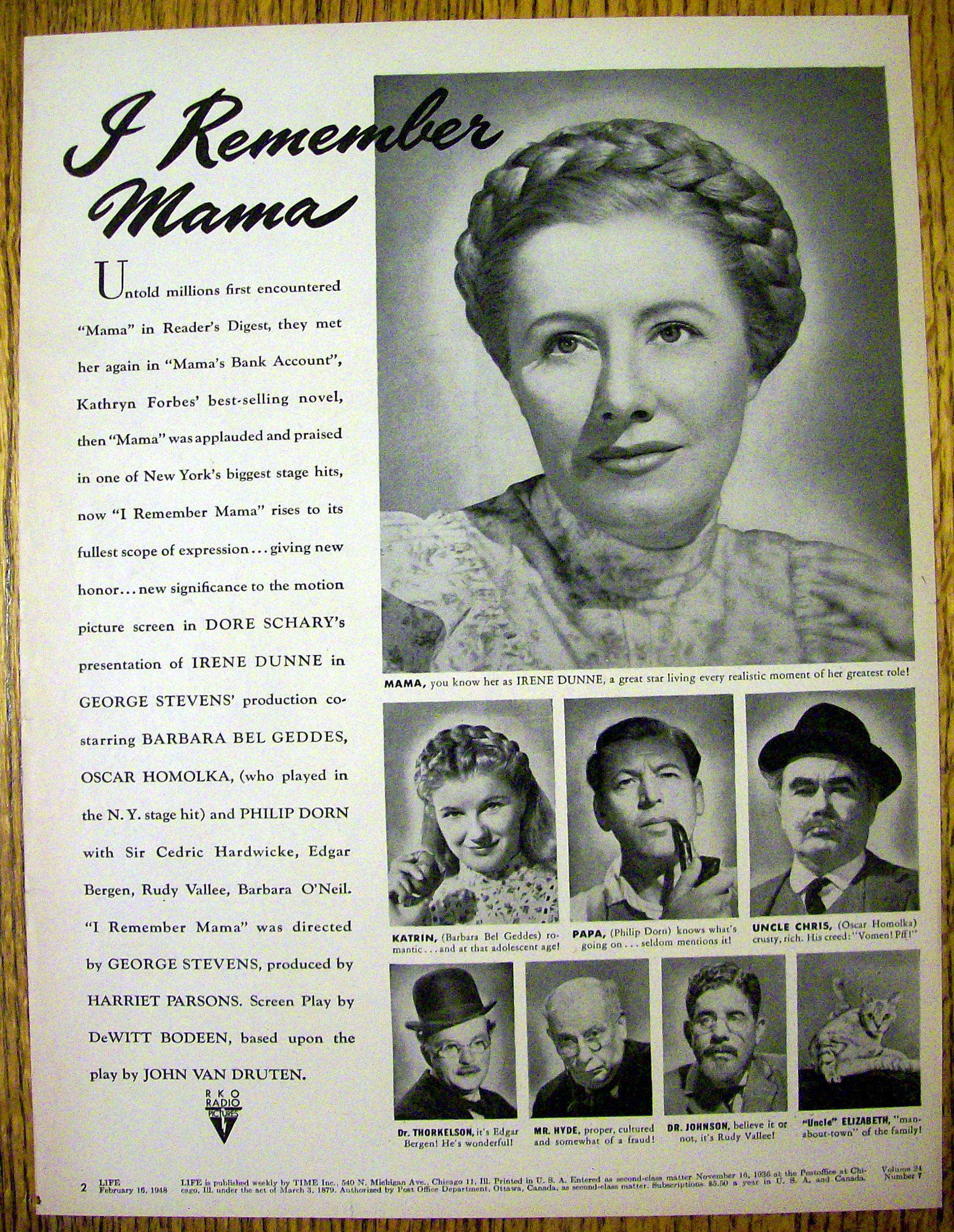 1948 I Remember Mama with Irene Dunne & Edgar Bergen