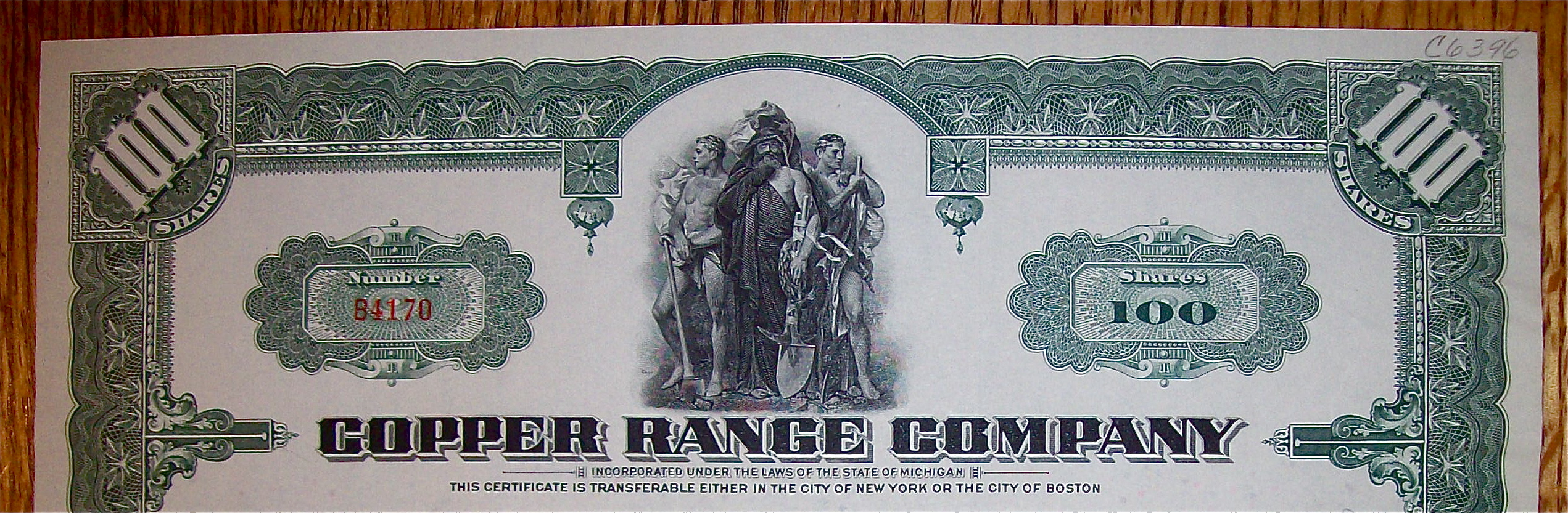 1956 Copper Range Company Stock Certificate