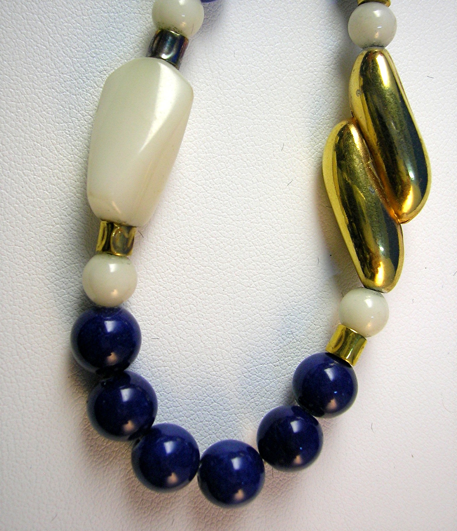 Bead Necklace, Lapis, Agate, Gold accents