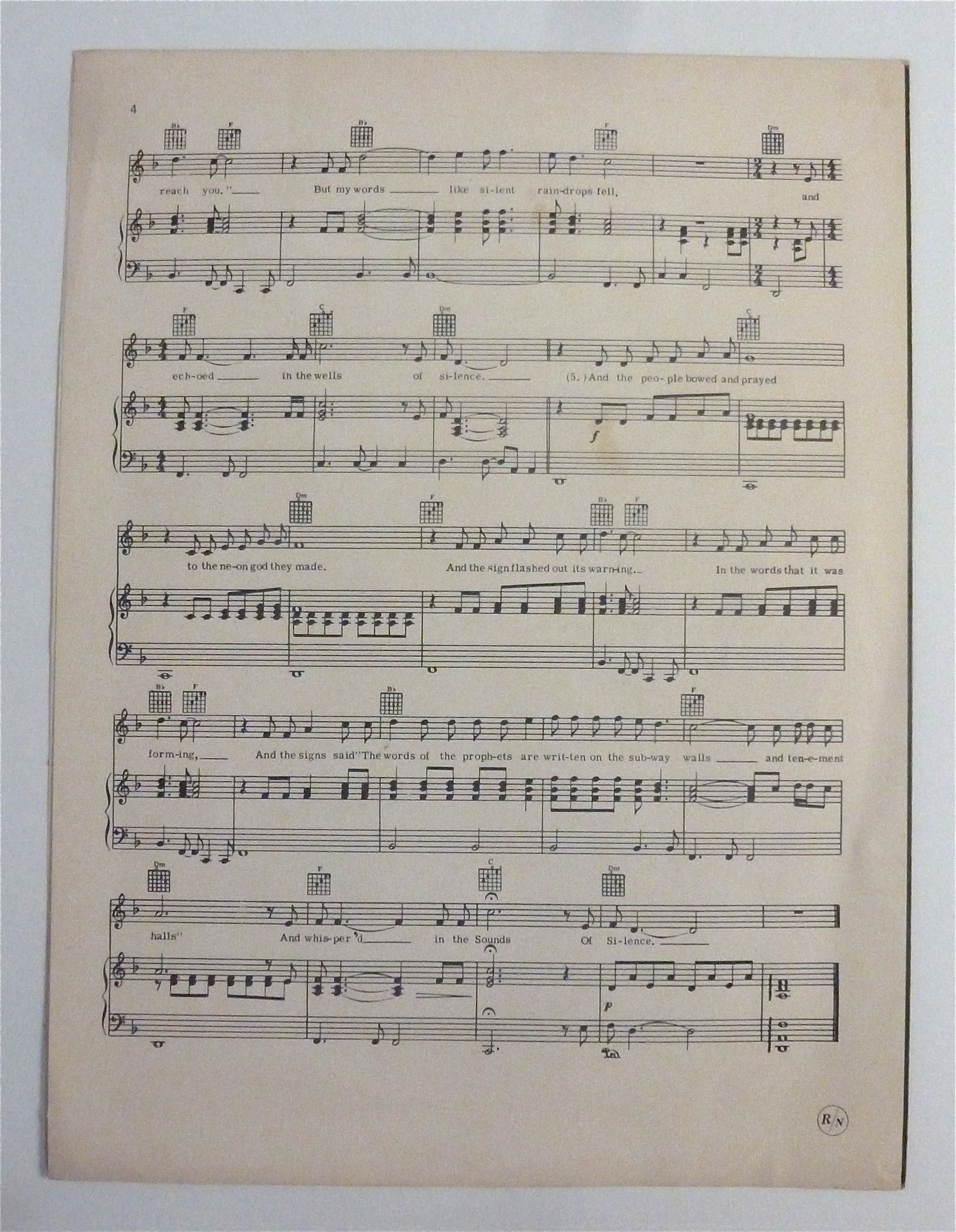 Sheet Music For 1965 The Sound Of Silence