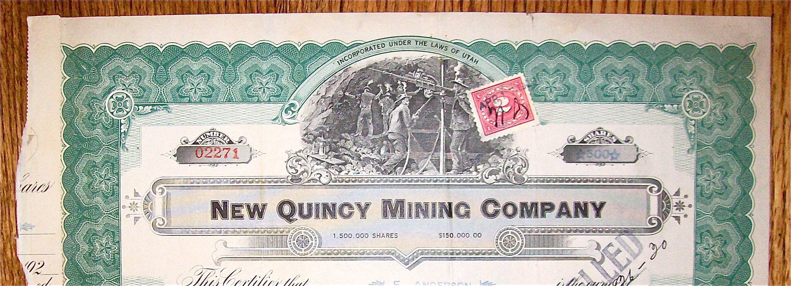 1920's New Quincy Mining Company Stock Certificate