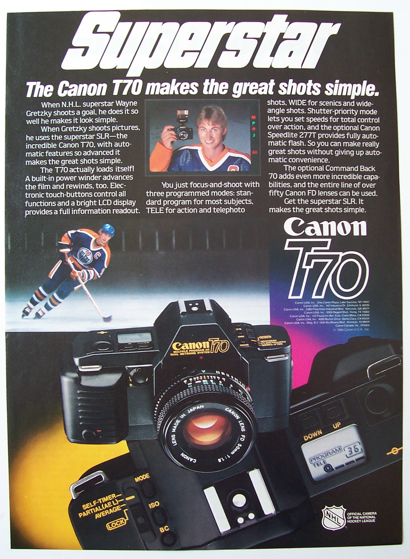 1985 Canon T70 Camera with Wayne Gretzky