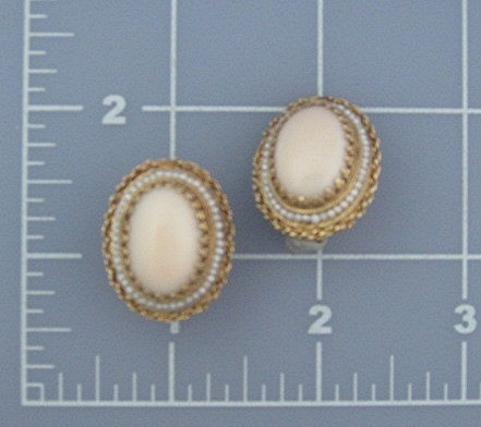 Earrings 14K Gold Angelskin Coral and  Seed Pearl Clip