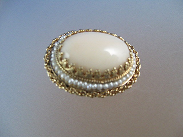 Earrings 14K Gold Angelskin Coral and  Seed Pearl Clip