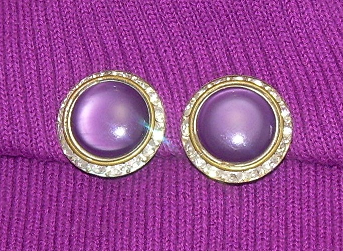 Silvertone Lucite & Rhinestone Clip Earrings.