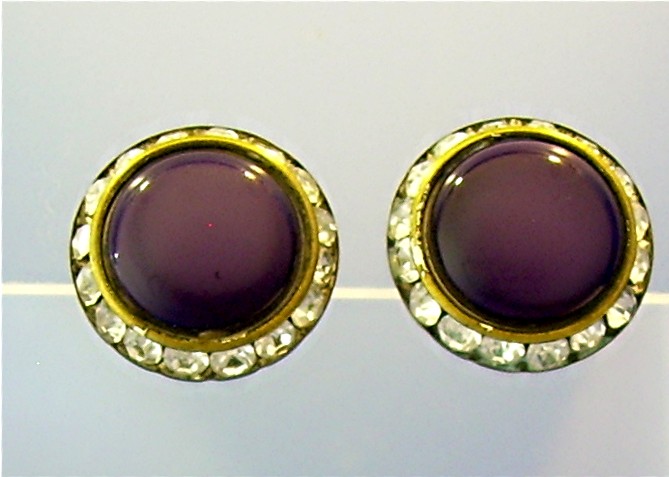 Silvertone Lucite & Rhinestone Clip Earrings.