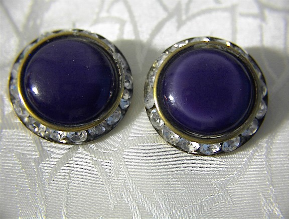Silvertone Lucite & Rhinestone Clip Earrings.