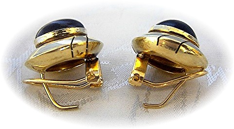 10K Gold Black Onyx French Back Pierced Clip  Earrings