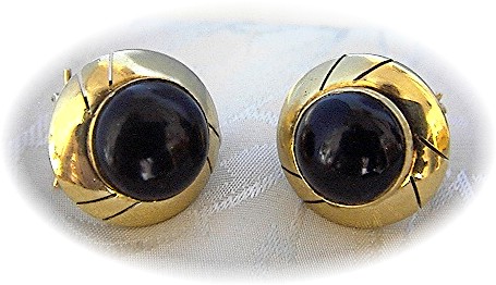 10K Gold Black Onyx French Back Pierced Clip Earrings