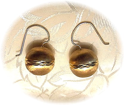 10K Gold Bauble Ball Diamond Cut Hook Earrings