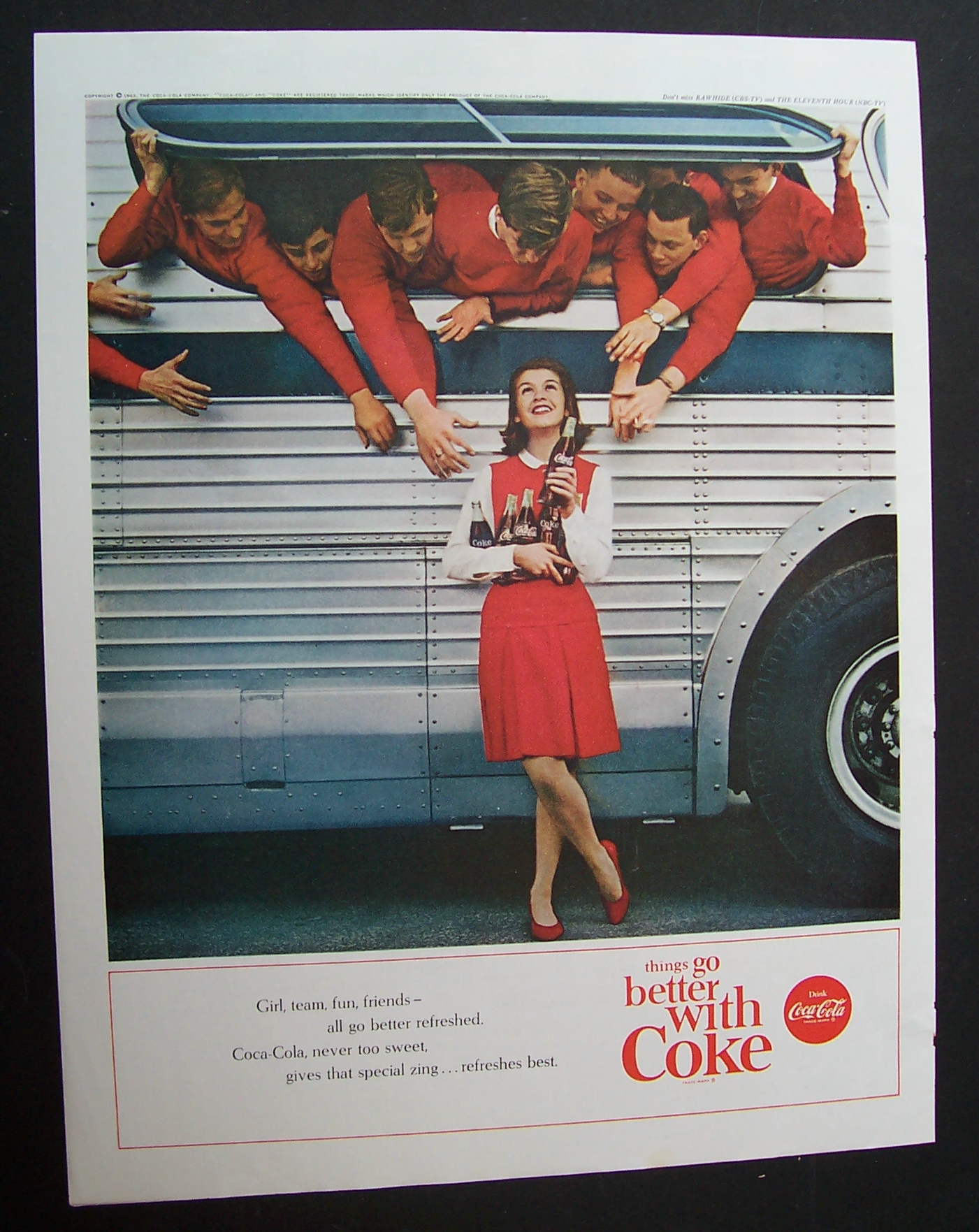 1963 Coca Cola (Coke) with a Girl Standing By a Bus