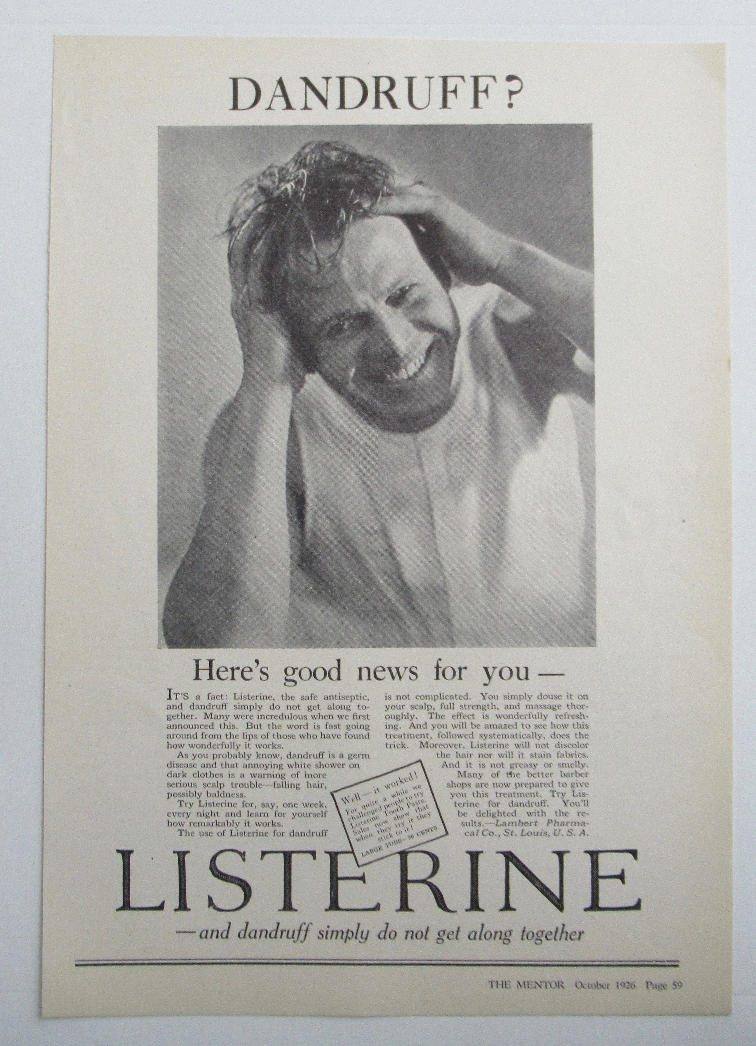 1926 Listerine with Man With Fingers In His Hair