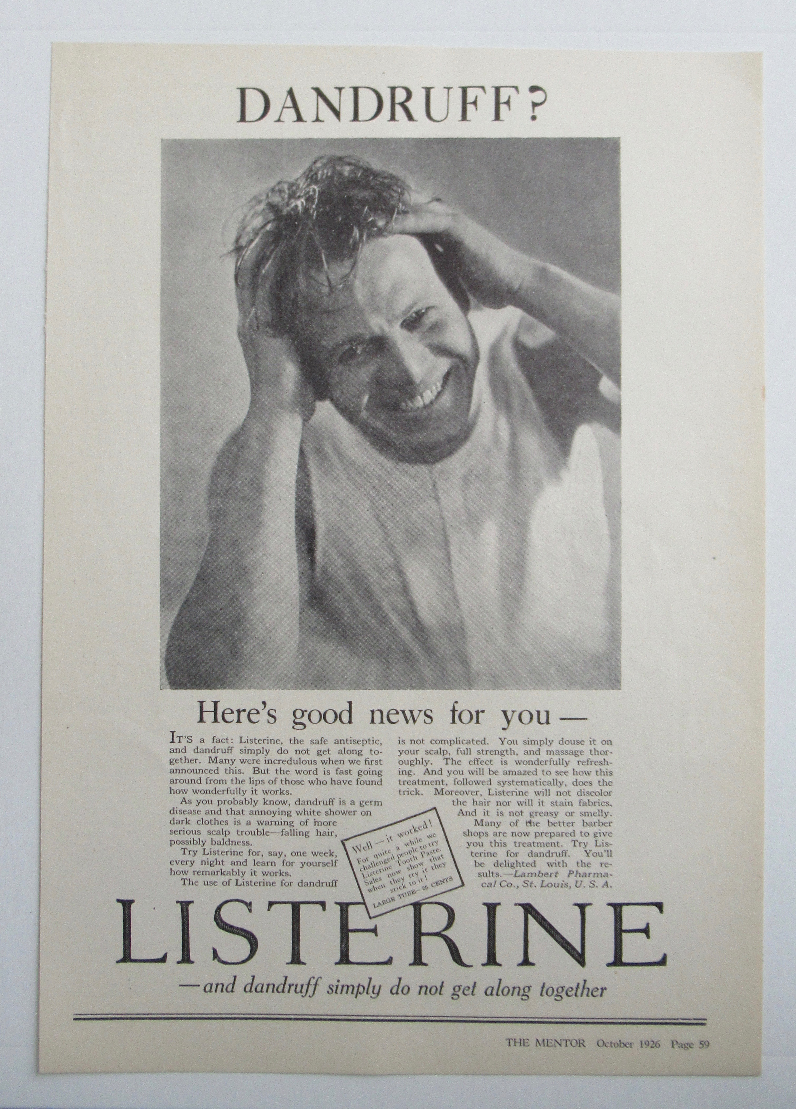 1926 Listerine with Man With Fingers In His Hair