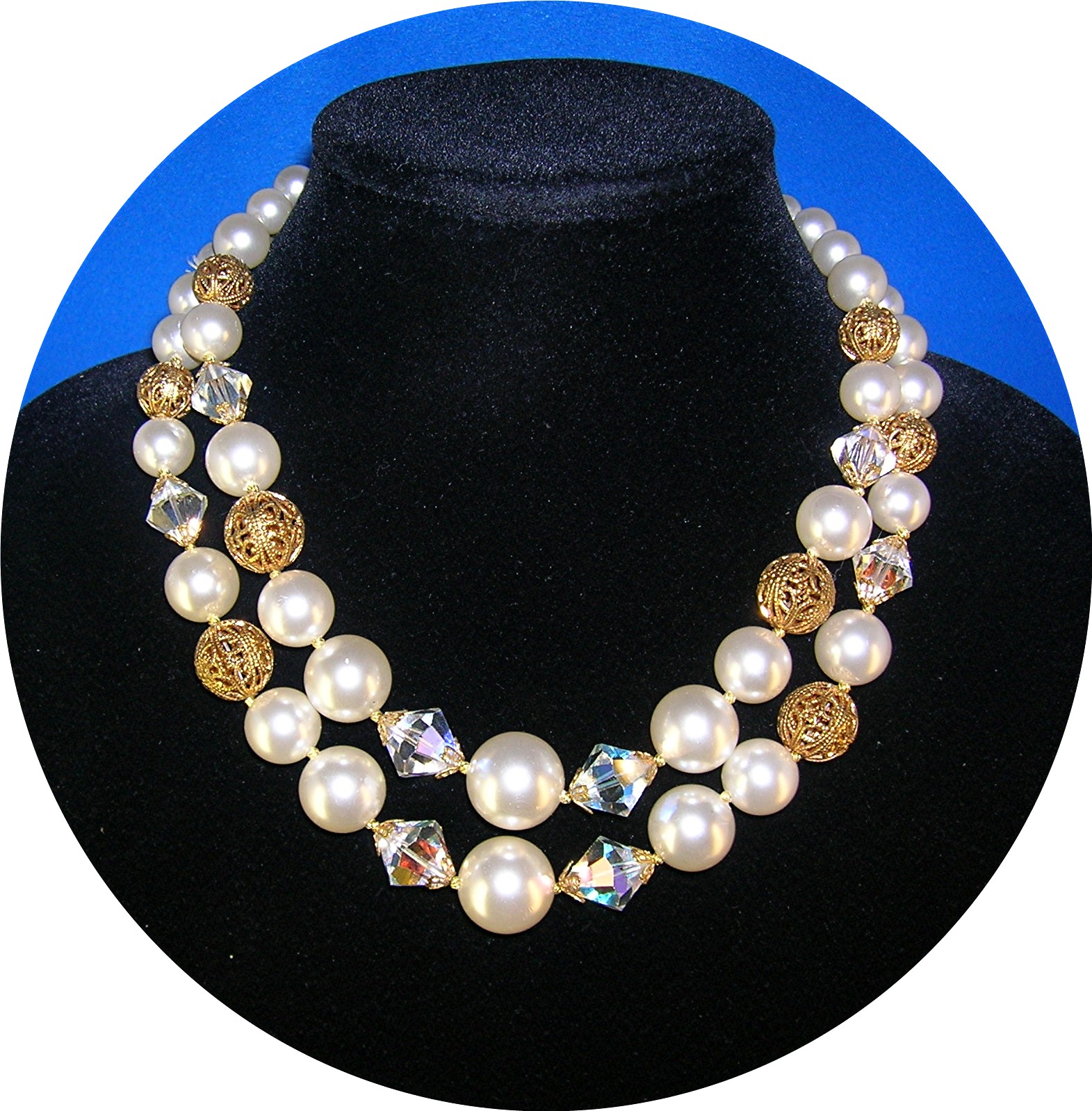 Faceted Glass &Pearl Necklace & Earrings