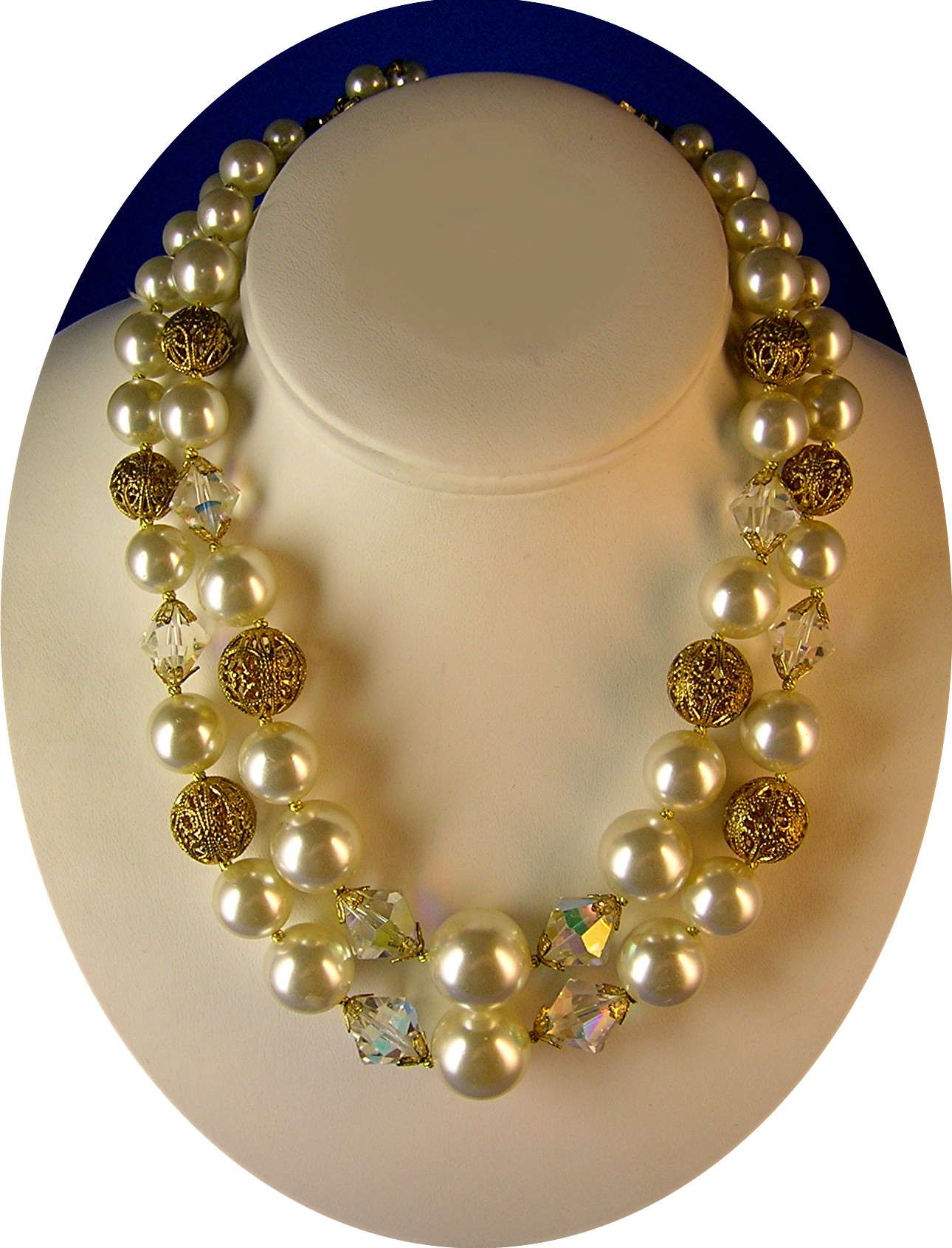 Faceted Glass &Pearl Necklace & Earrings