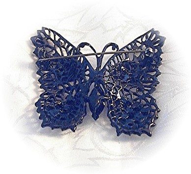 Black Glass Crystal Butterfly Brooch