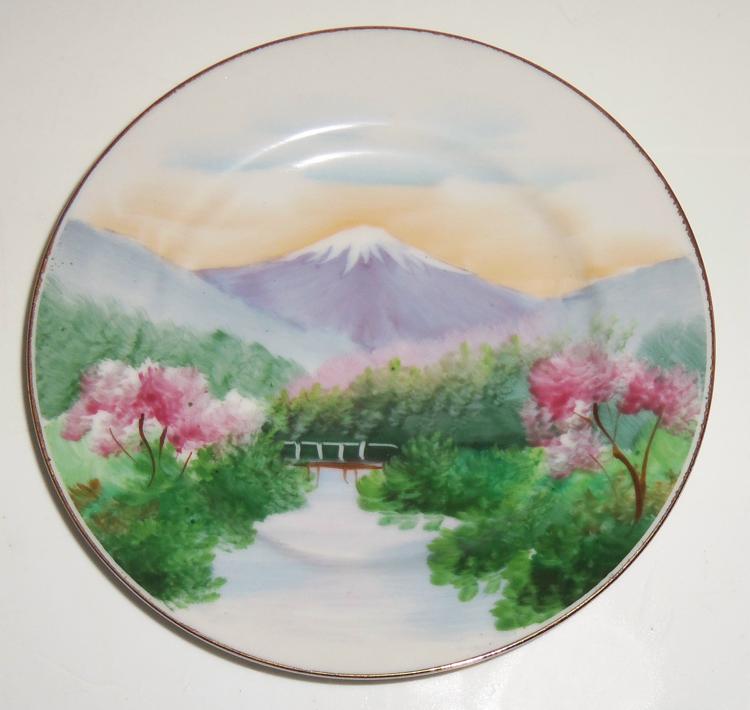 Oriental China Hand Decorated Mt Fuji Bread Plate!