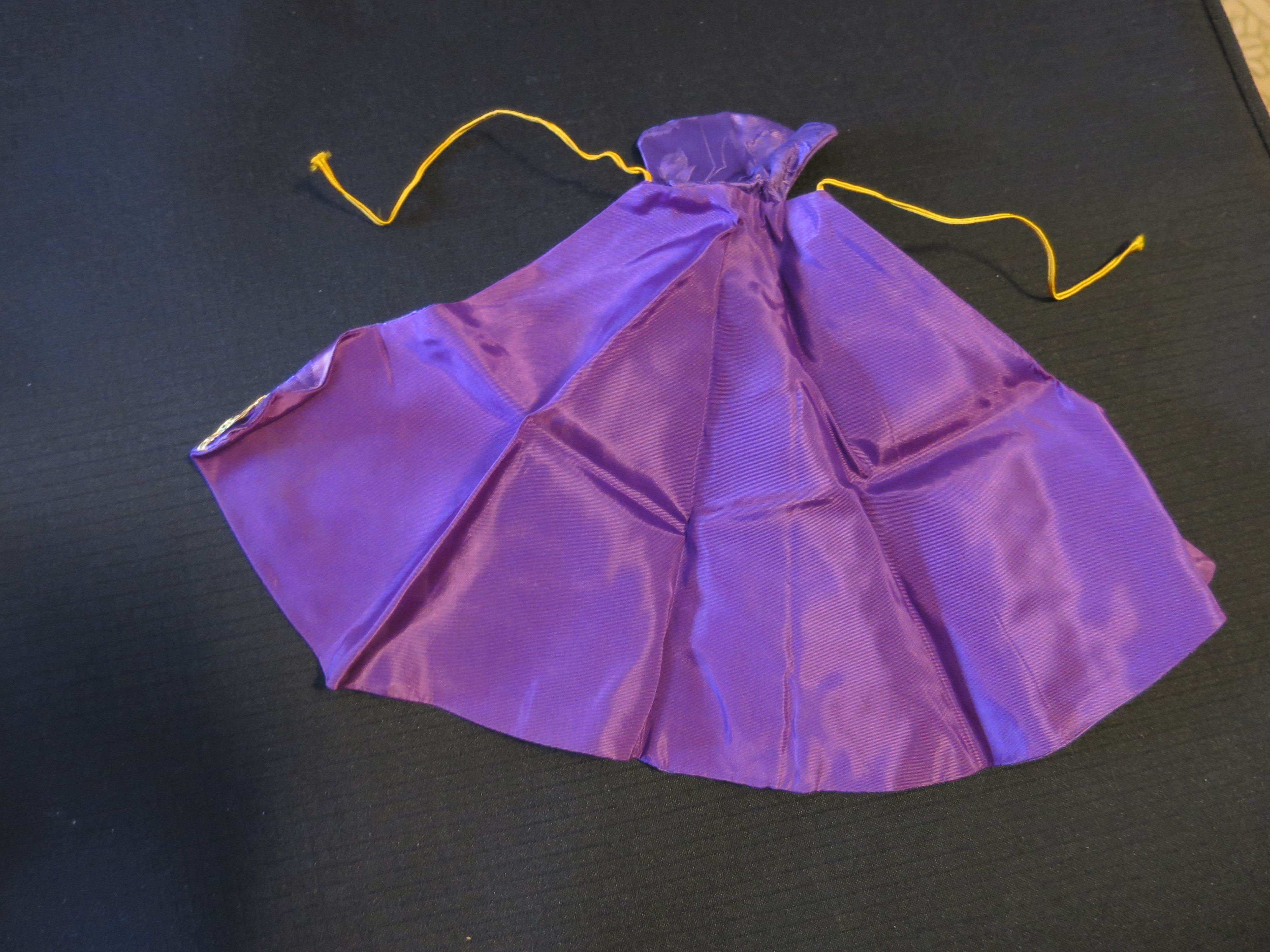 Vintage Doll Cape Green Satin Gold Trim no tag 8 inch