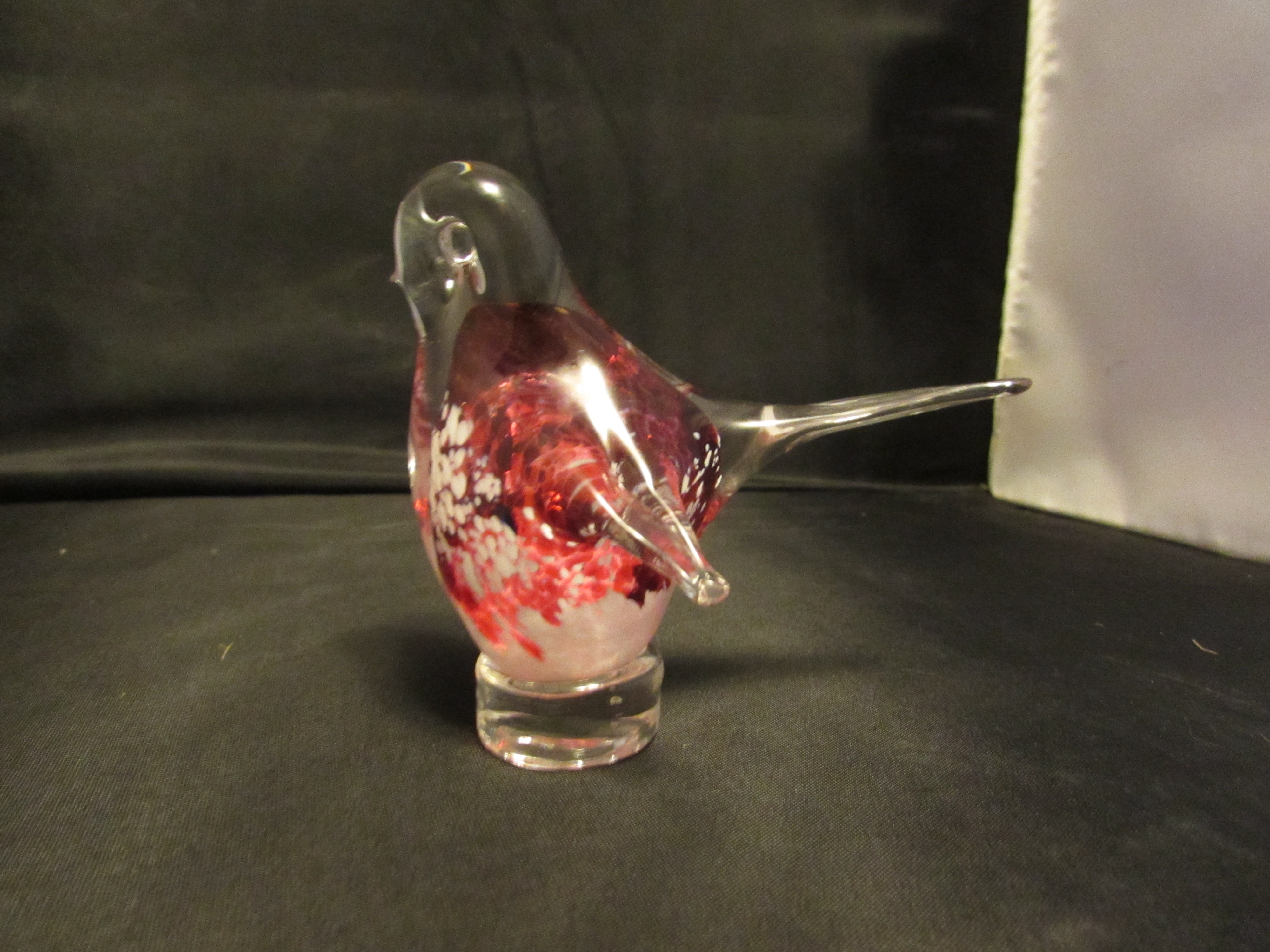 Bird Blown Glass Paper Weight Cranberry Signed 73